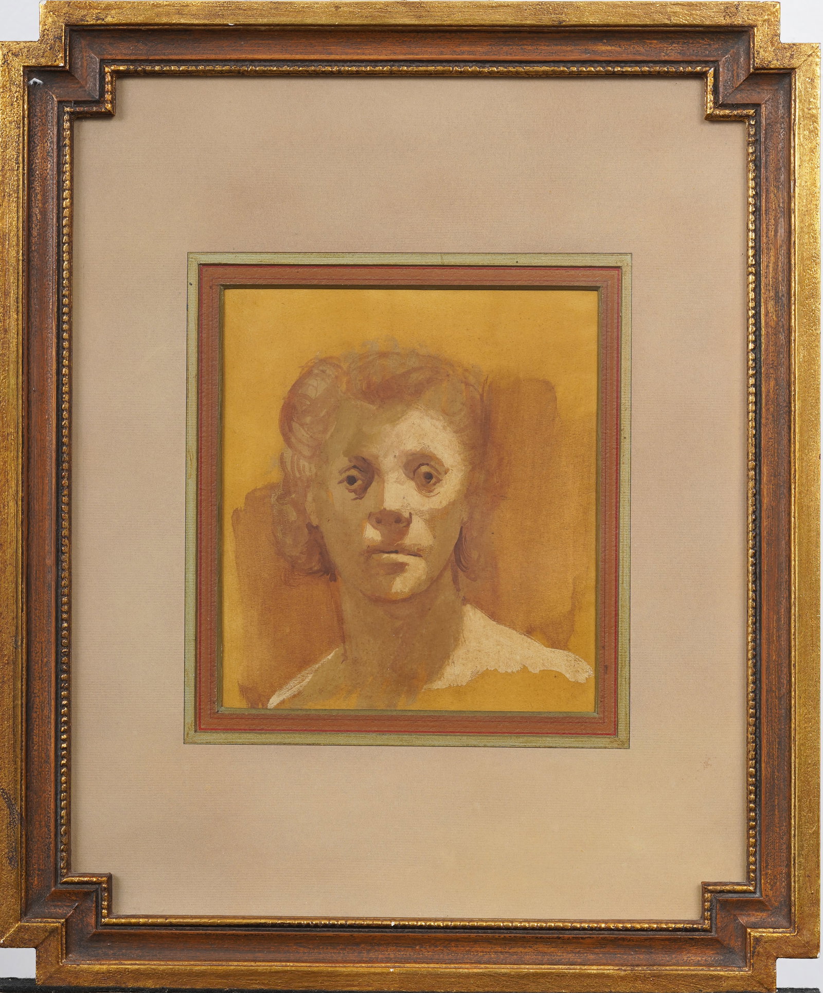 Beautifully Framed American Modernist Woman Portrait Vintage American Original Gouache Painting: Vintage American gouache painting in beautiful antique frame. Measuring: 20 by 17 inches overall, and 10 by 9 painting alone. Please see all images for condition. Size is measured and written on the b