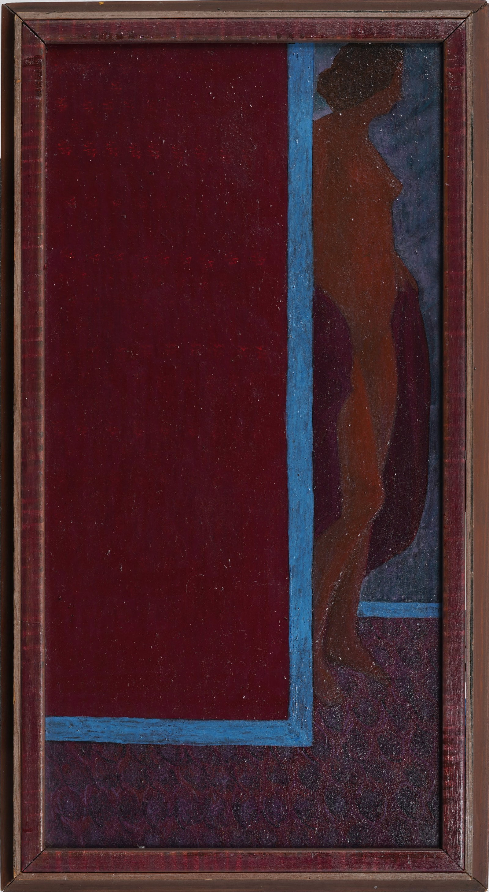 Vintage American Modernist Nude Woman Portrait in the Doorway Subtle Framed Original Oil Painting: Vintage American oil painting on board. Measuring: 27 by 15 inches overall, and 12 by 24 painting alone. Please see all images for condition. Size is measured and written on the back of the painting o