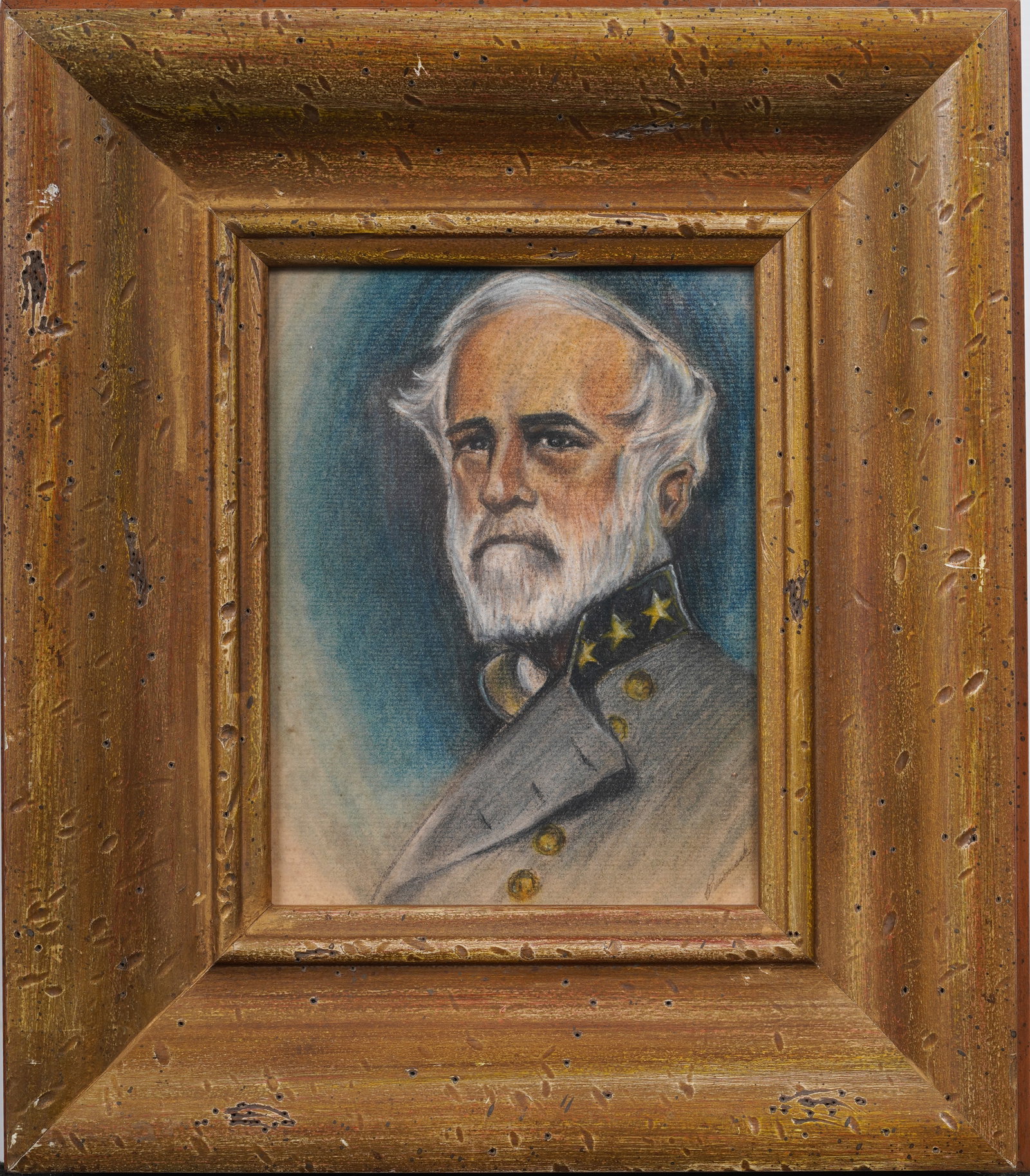 Vintage American Portrait of Robert E. Lee Original Colored Pencil Drawing: Signed, framed vintage American colored pencil on paper. Measuring: 16 by 14 inches overall, and 8 by 6.25 painting alone. Please see all images for condition. Size is measured and written on the back