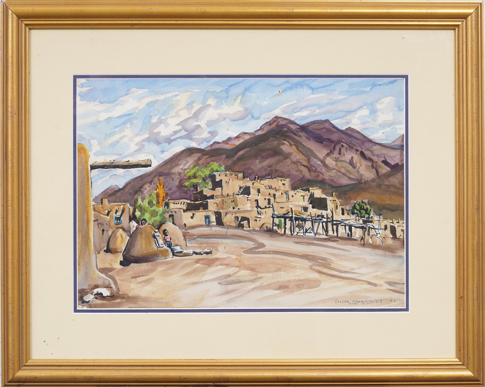 Joseph Margulies (1896-1984) Midcentury 1948 American Southwest Adobe Village Original Watercolor (1 of 7)