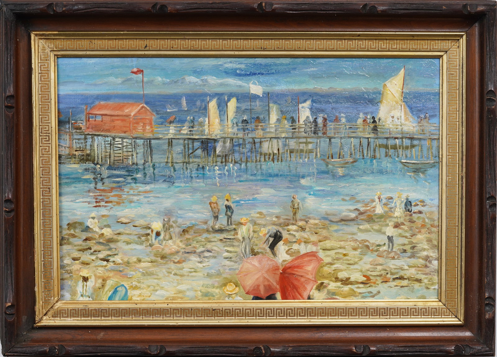 Vintage American Original Beach Boardwalk Oil Painting in Unique Frame (1 of 8)