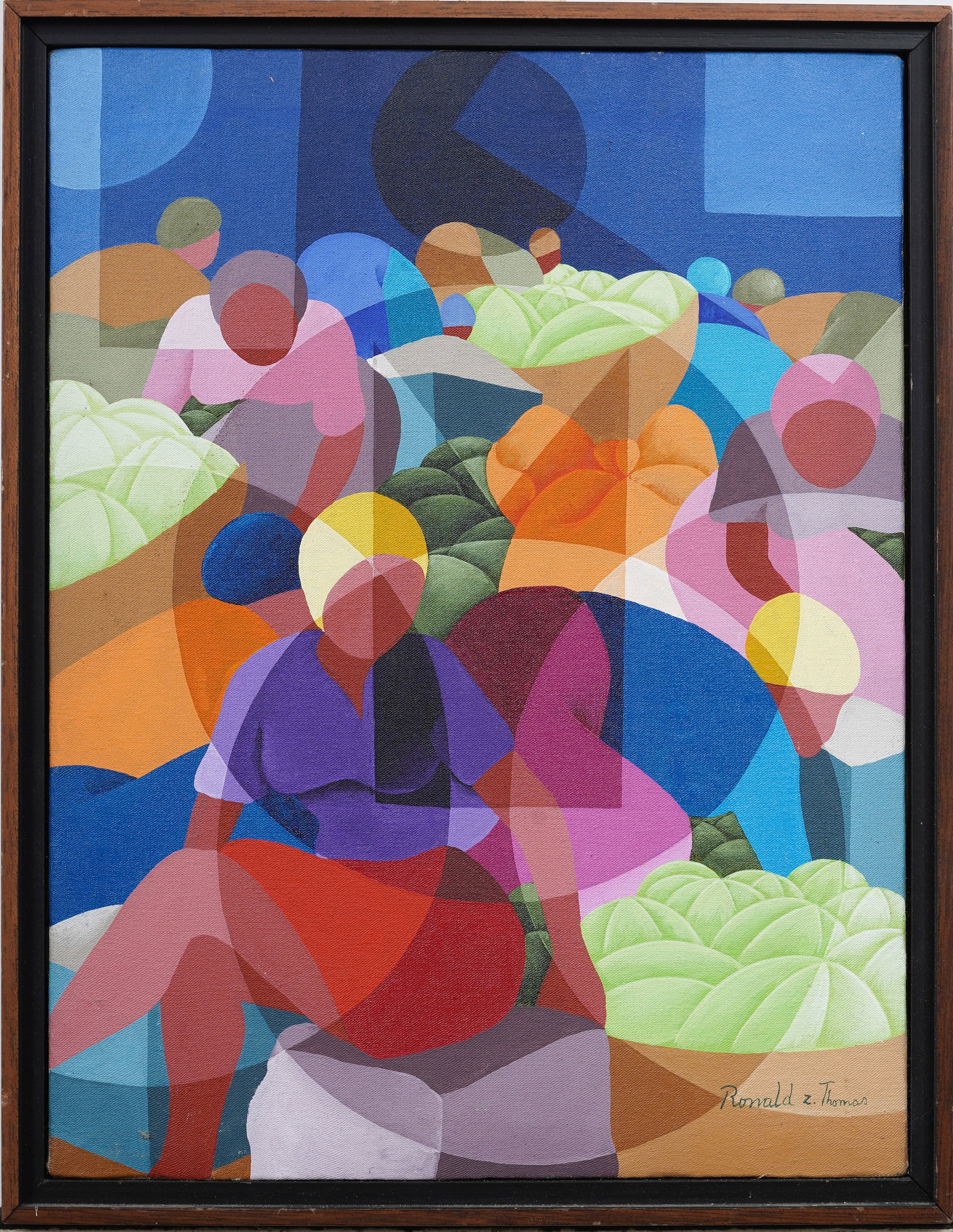 Ronald Zorville Thomas (b. 1963) Vintage Haitian Abstract Women at Market Original Oil Painting (1 of 6)