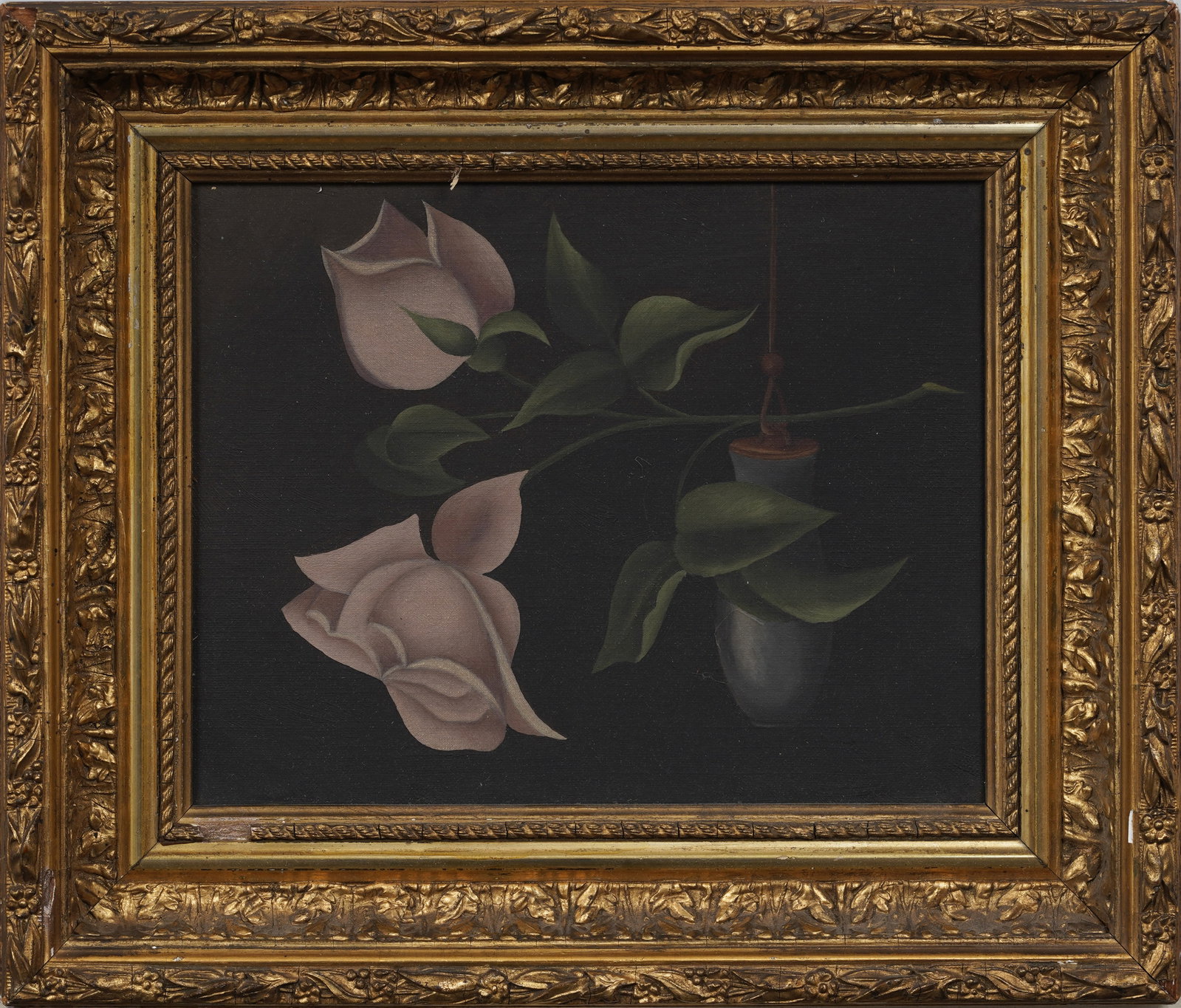 Antique American White Roses Folk Art Original Oil Painting (1 of 4)