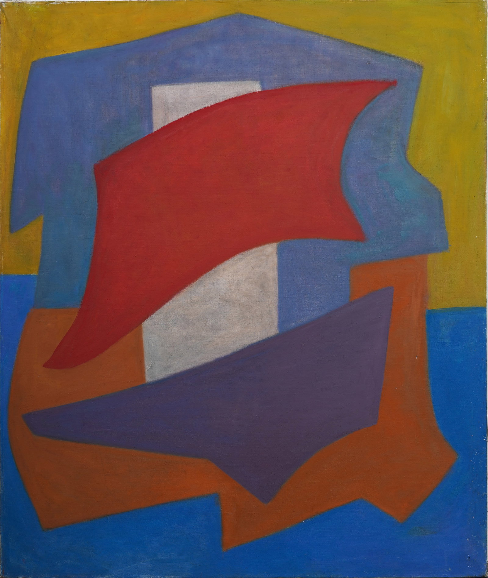 Monumental Vintage American Abstract Non Polygons Original Oil Painting: Vintage American oil painting on canvas. Measuring: 59 by 50 inches overall. Please see all images for condition. Size is measured and written on the back of the painting or next to each object. The f