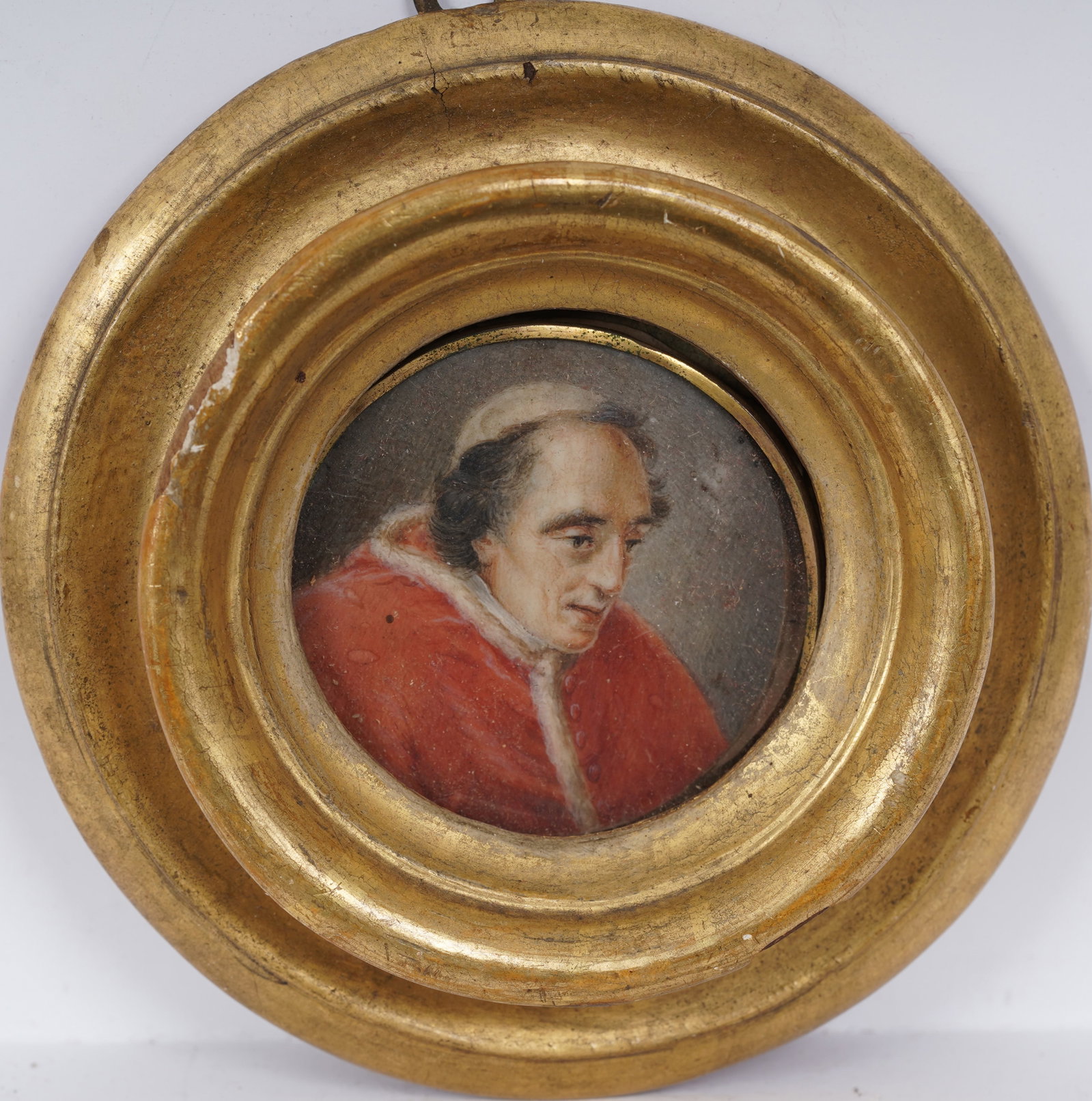 Antique European Realist Papal Religious Framed Miniature Portrait Painting (1 of 5)