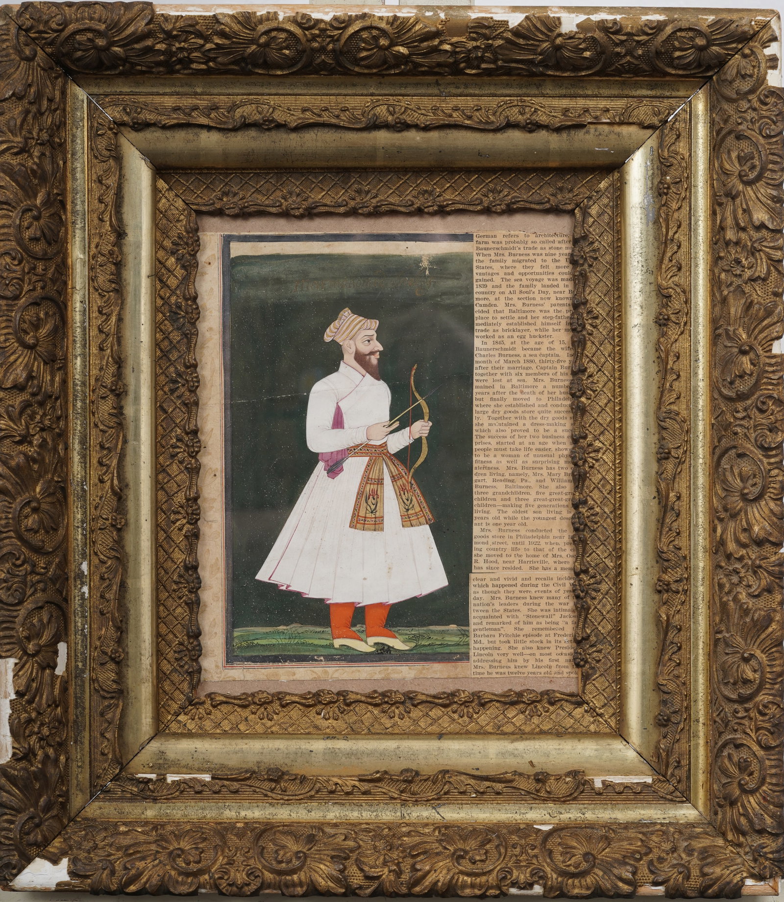 Vintage Indian Mughal Miniature Man with Bow and Arrow Original Gouache Painting (1 of 4)