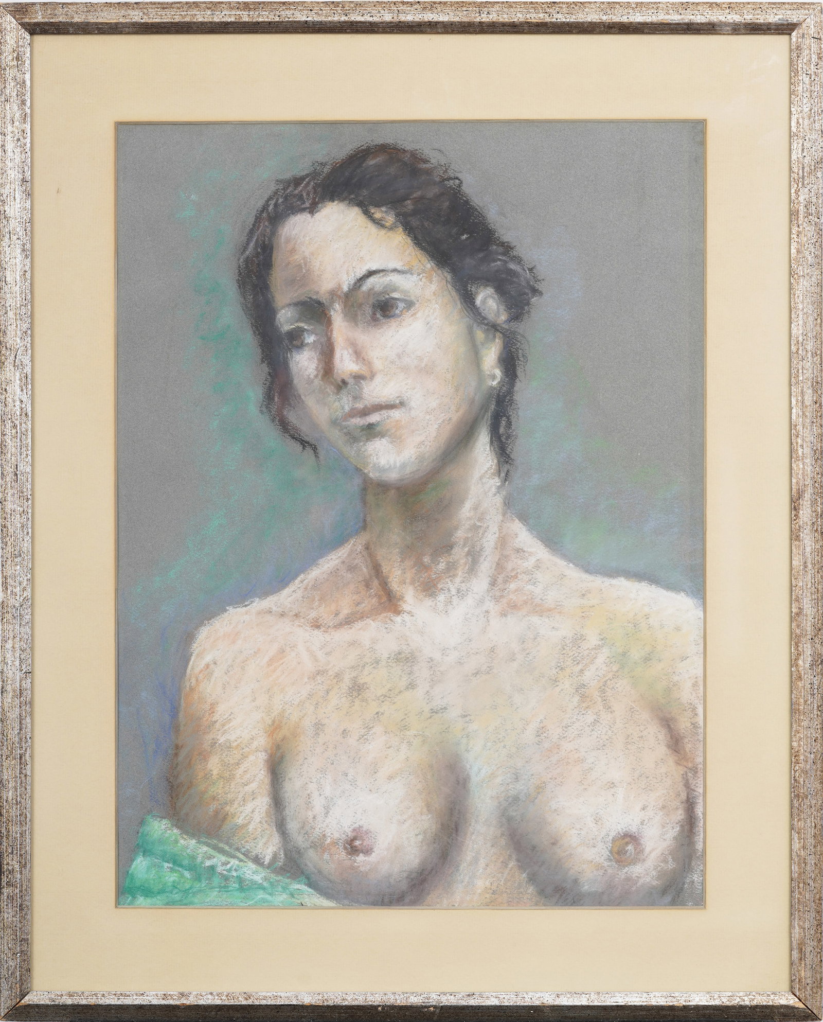 Framed Vintage American Nude Bust Original Oil Pastel Crayon Drawing: Framed, vintage American oil pastel crayon on paper. Measuring: 25 by 21 inches overall, and 19.5 by 14.5 painting alone. Please see all images for condition. Size is measured and written on the back 