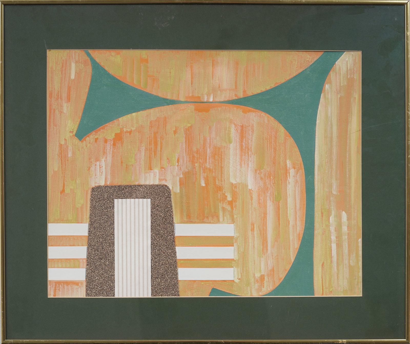 Vintage American Geometric Abstract Original Mixed Media Painting: Framed vintage American oil painting on board. Measuring: 20 by 24 inches overall, and 18.5 by 14.5 painting alone. Please see all images for condition. Size is measured and written on the back of