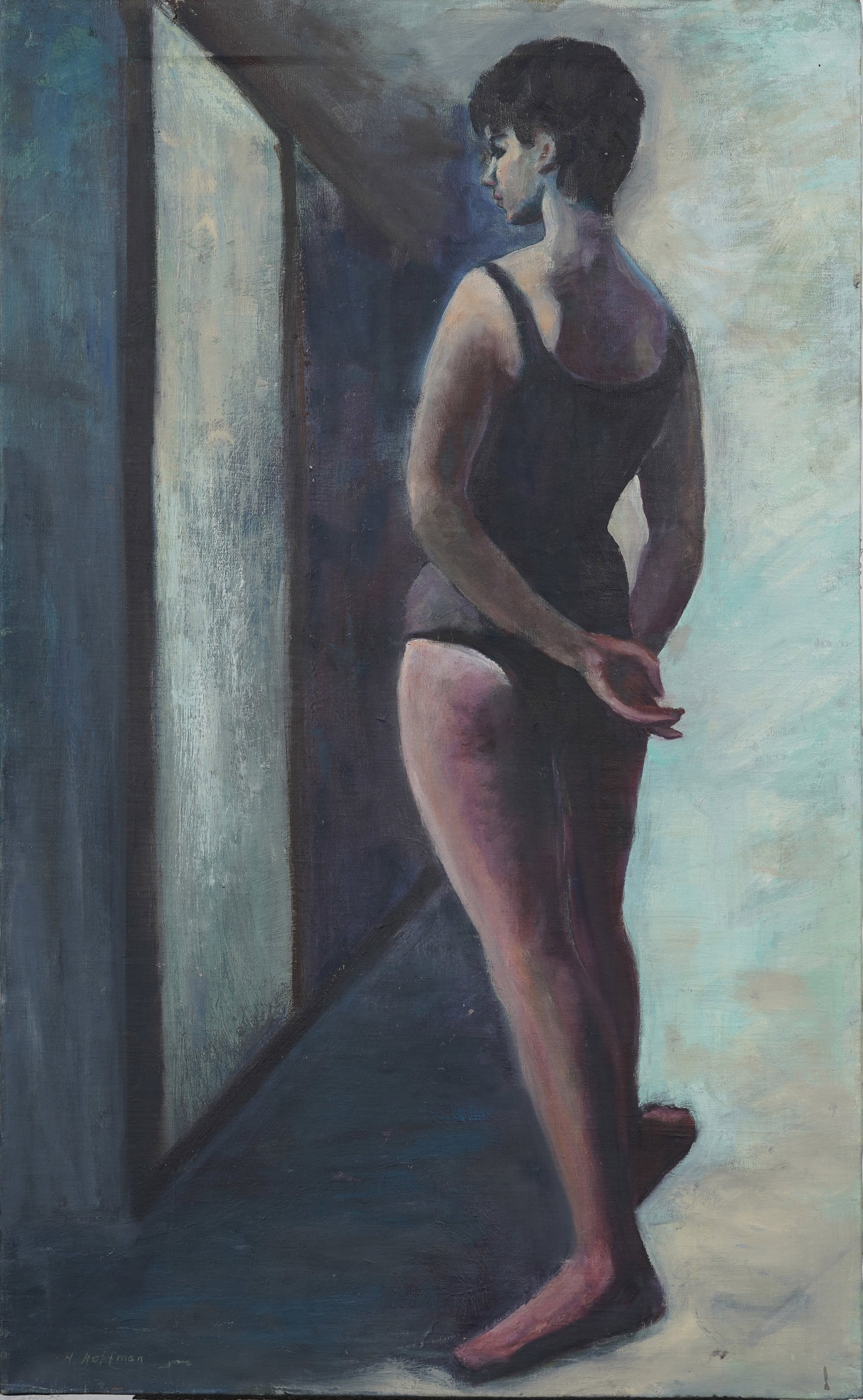 Midcentury American Ballerina Portrait Original Oil Painting Signed "H. Hoffman": Signed midcentury American oil painting on canvas. Measuring: 39 by 23.5 inches overall. Please see all images for condition. Size is measured and written on the back of the painting or next to each o