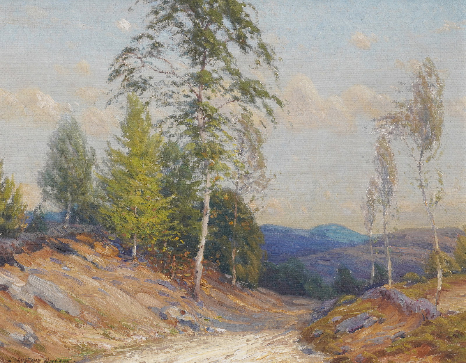 American Impressionist New Hampshire Landscape Original Newcomb Macklin Frame Oil Painting - 3
