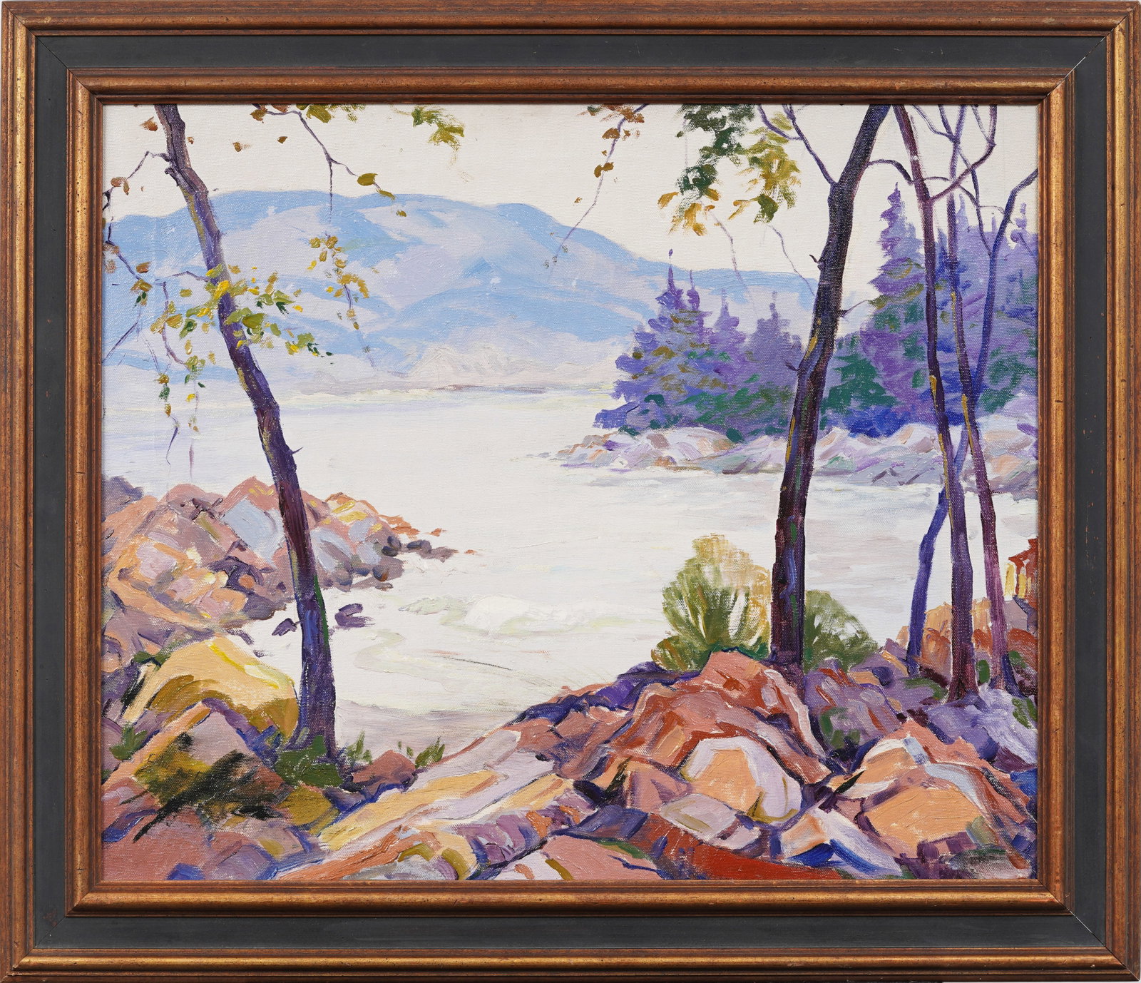 Antique Canadian Fauvist Mountain Lake Landscape Framed Original Oil Painting (1 of 7)
