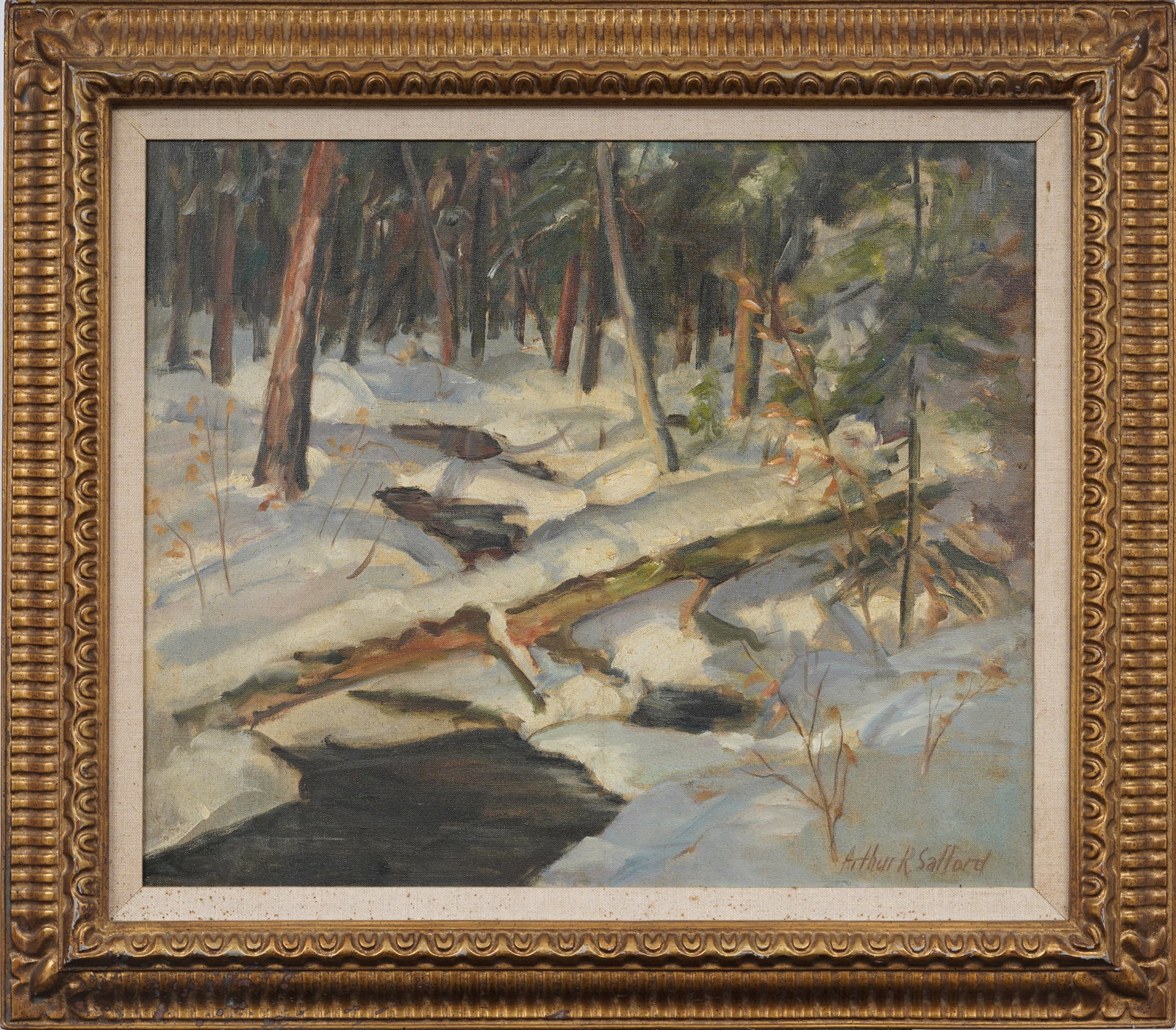 Arthur R. Safford (1900-1992) Snowy Sunlit Wood Forest Interior Original Oil Painting (1 of 6)