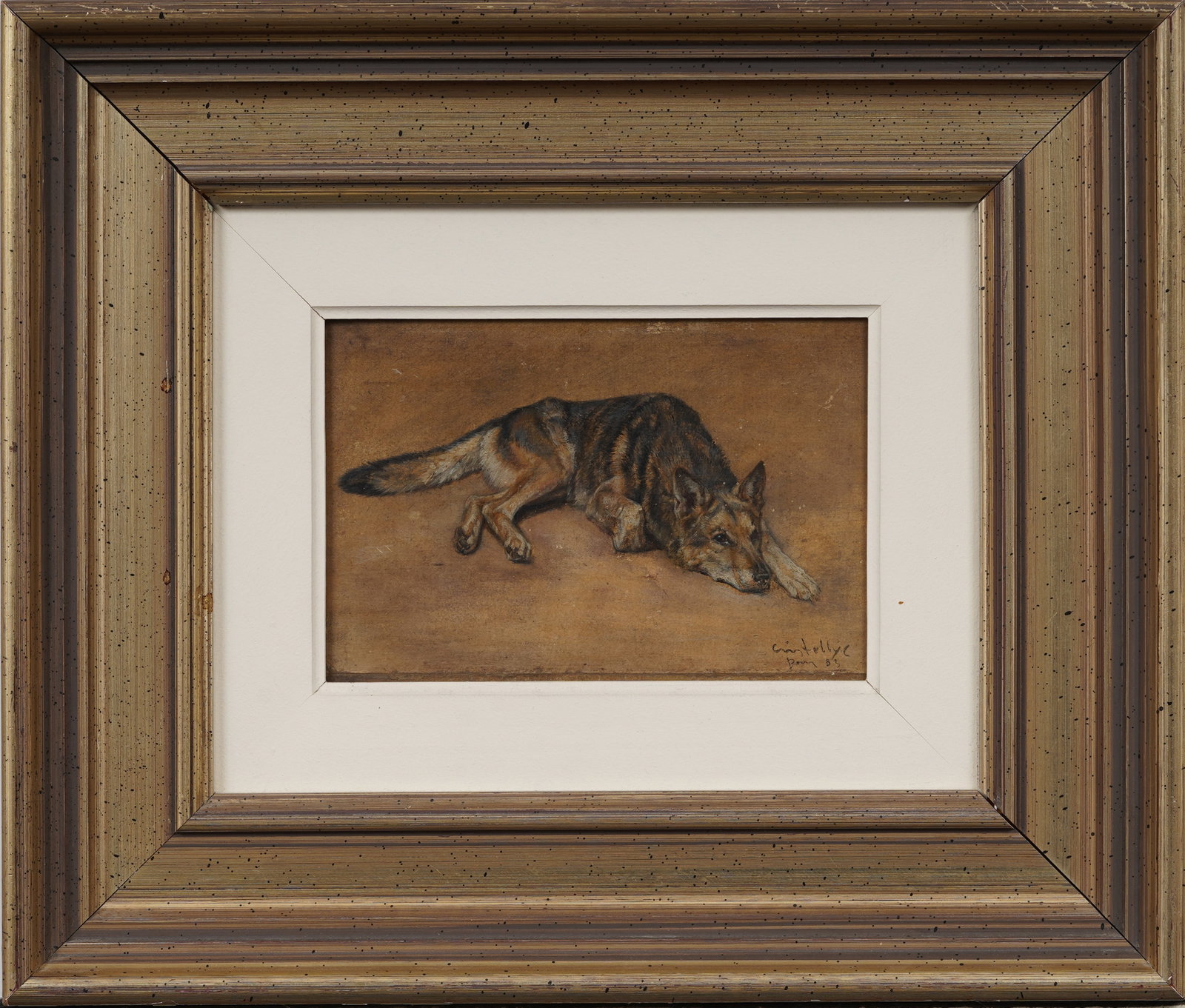 Signed Antique Super Realist Dog Portrait Nicely Framed Original Oil Painting on Paper: Antique realist dog oil painting. Signed. Dated. Measuring: 14 by 17 inches overall, and 5.5 by 8 painting alone. Please see all images for condition. Size is measured and written on the back of the p
