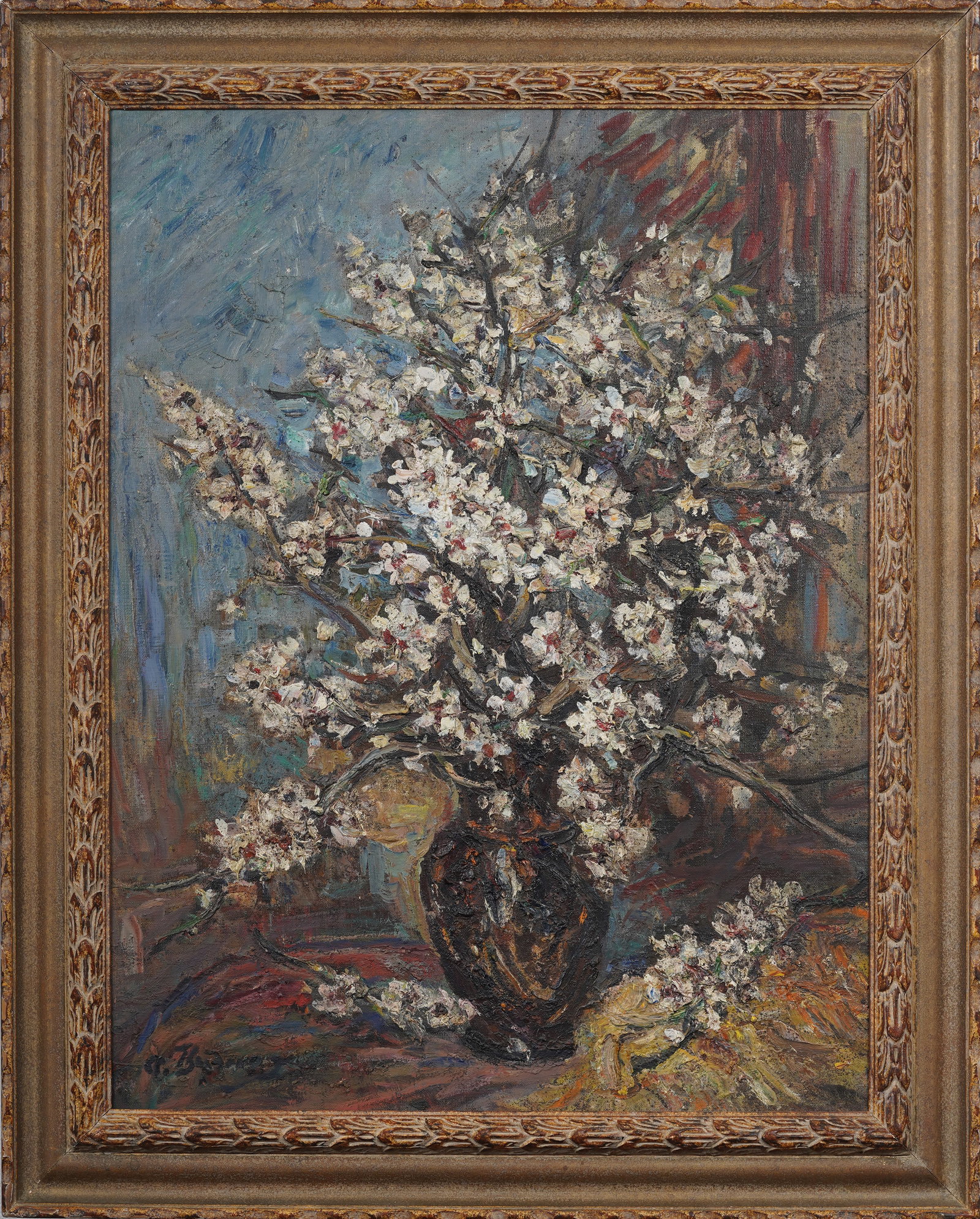 Large Signed Vintage European Impressionist Flower Still Life Framed Original Oil Painting (1 of 6)