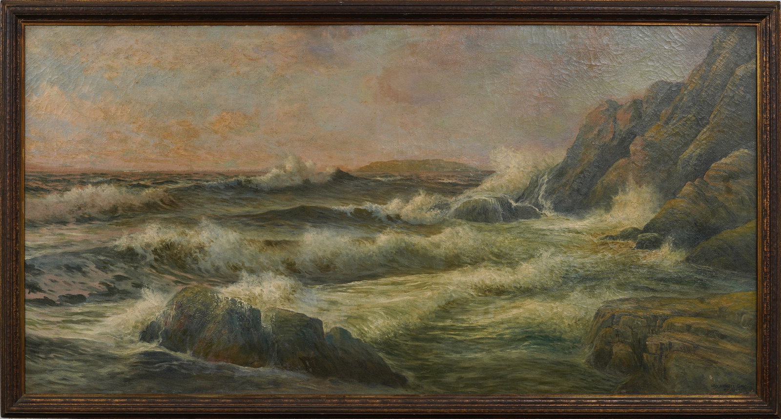 George Gay Museum Size Antique American Impressionist Crashing Surf Seascape Framed Oil Painting (1 of 10)