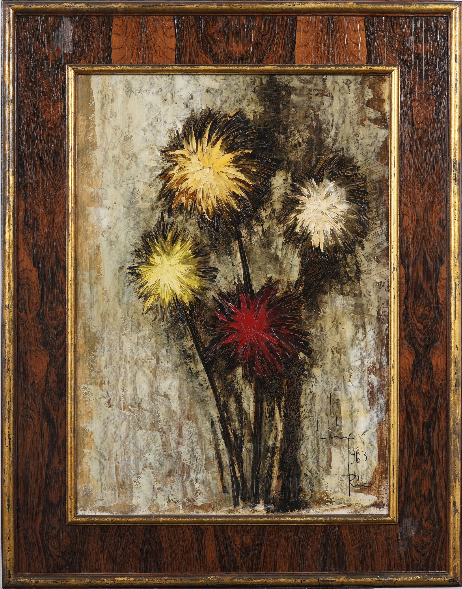 Signed 1963 Vintage Modernist Flower Still Life Nicely Framed Original Oil Painting (1 of 6)