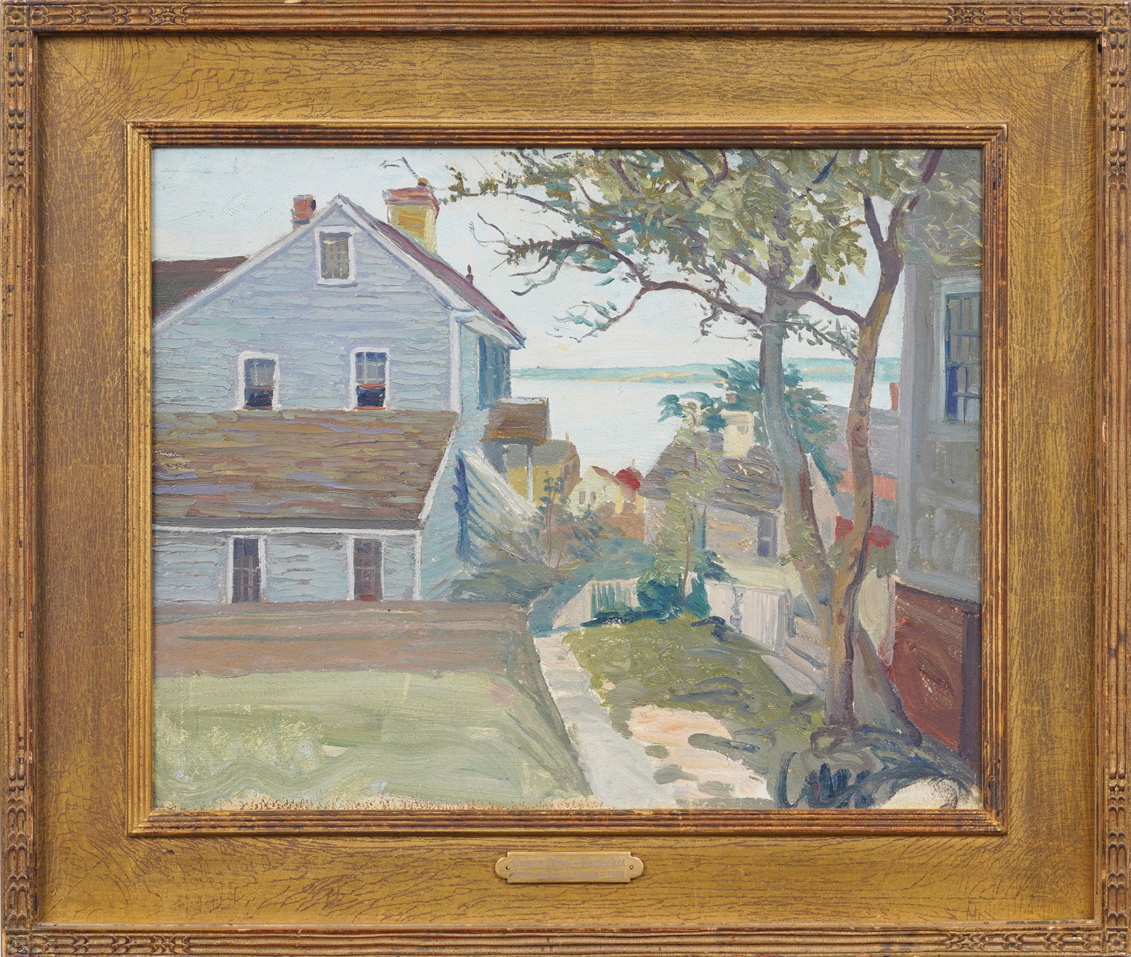 Robert B. Harshe (1879–1938) "Nantucket Street Scene" New England Beach Original Framed Oil (1 of 9)
