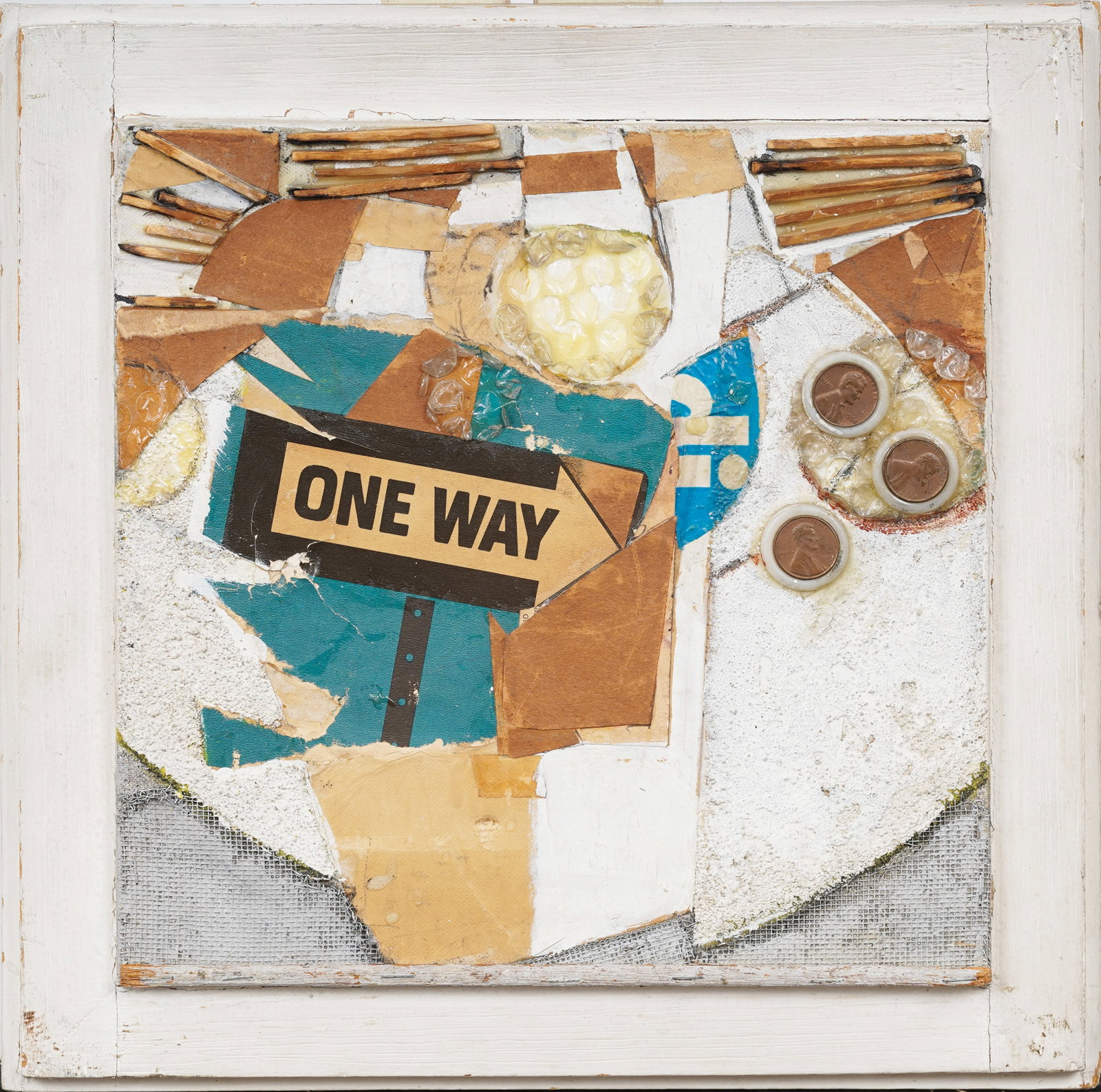 Vintage American Modernist Abstract Collage Signed Mid Century Modern Original Oil Painting: Vintage modernist abstract mixed media oil painting. Signed verso. Measuring: 14 by 14 inches overall, and 10 by 10 artwork alone. Please see all images for condition. Size is measured and written on 