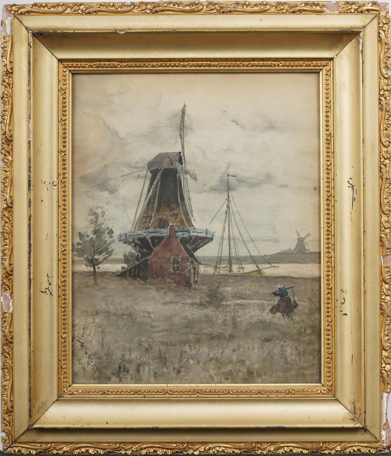Frank Myers Boggs (1855-1926) Antique Giltwood Framed Impressionist Windmill Landscape Painting (1 of 7)