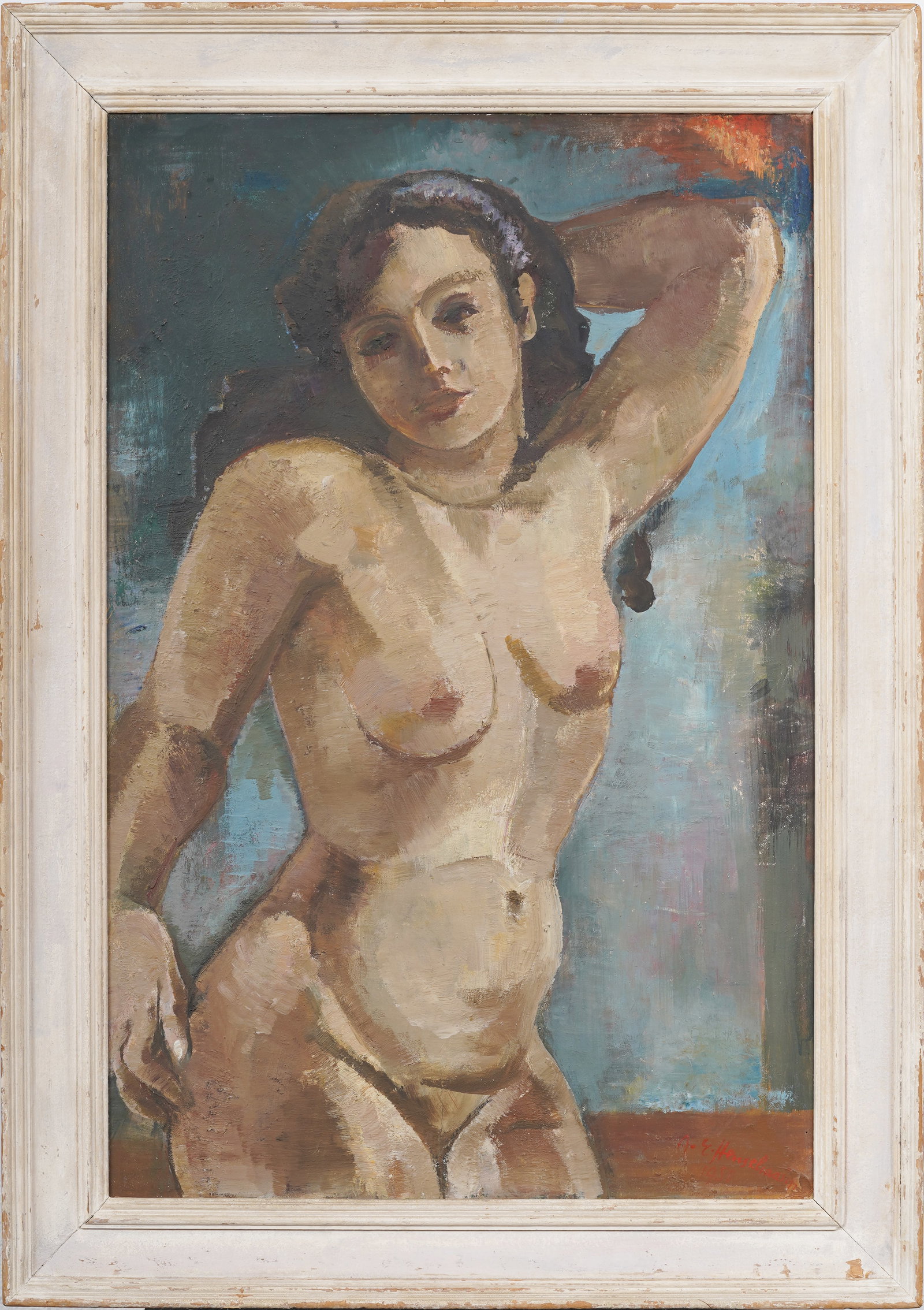 Albert Henselmann (1890-1973) American MCM 1950 Modernist Female Nude Portrait Original Oil Painting (1 of 9)
