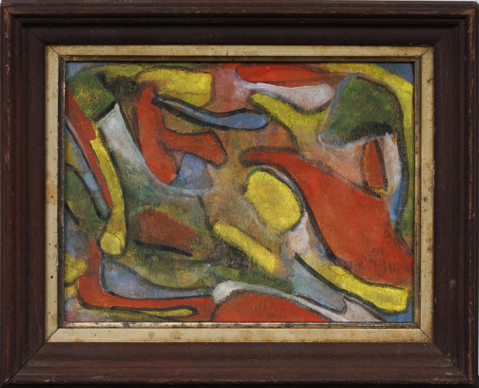 Signed Vintage American Modernist Abstract Expressionist Framed Oil Painting: Vintage oil painting. Measuring: 8 by 10 inches overall, and 6 by 8 artwork alone. Please see all images for condition. Size is measured and written on the back of the painting or next to each object.