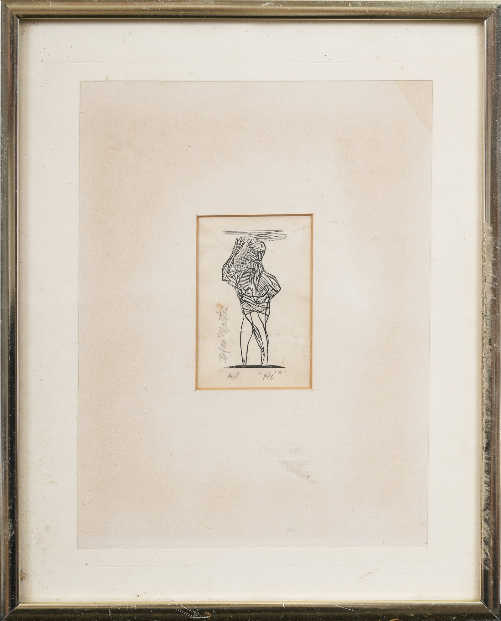 Illegibly Signed Vintage Figural Abstract Original Woodblock Print (1 of 6)