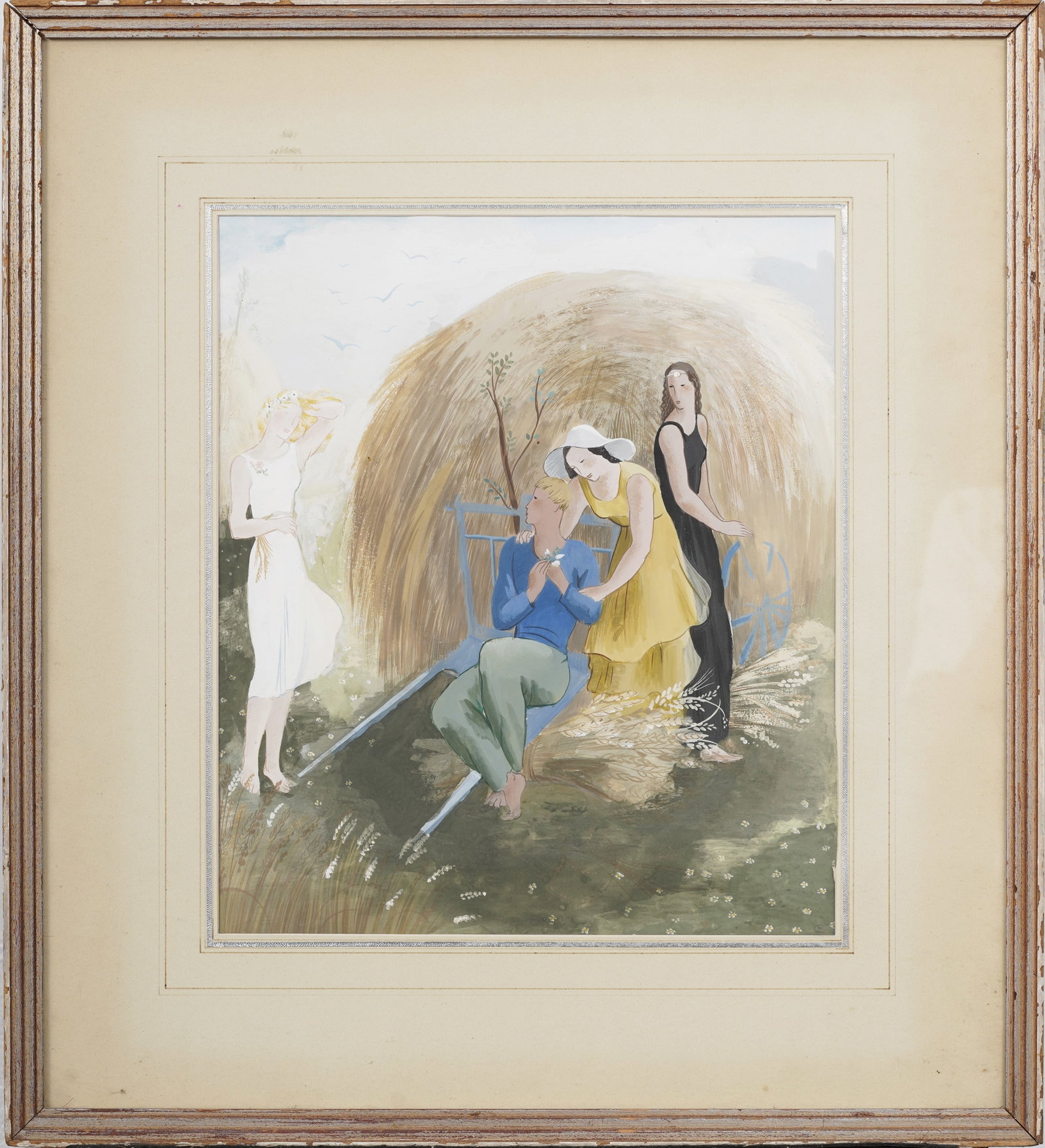 Marianne Clouzot (1908-2007) Rare Vintage French Art Deco Trial of Paris Original Gouache: Vintage French gouache painting. Measuring: 23 by 21 inches overall, and 14 by 12.25 artwork alone. Please see all images for condition. Size is measured and written on the back of the painting or nex