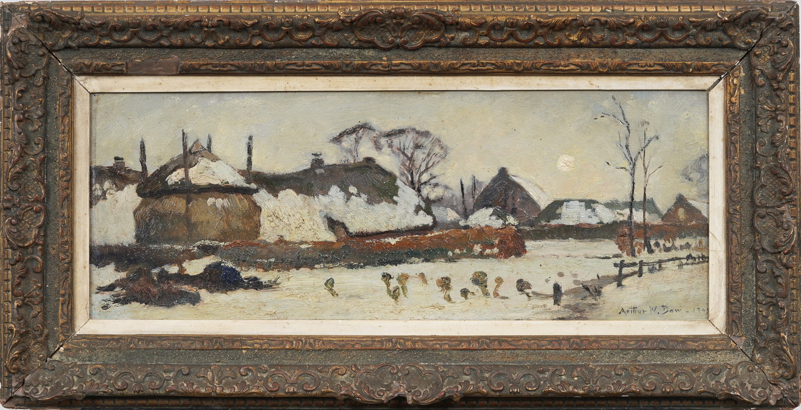 ATTR Arthur Wesley Dow (1857-1922) Antique American Impressionist Winter Landscape Oil Painting (1 of 7)