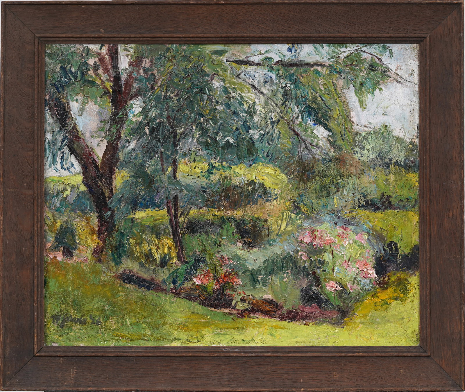 Signed 1926 Antique American Impressionist Flower Garden Landscape Framed Original Oil Painting (1 of 6)