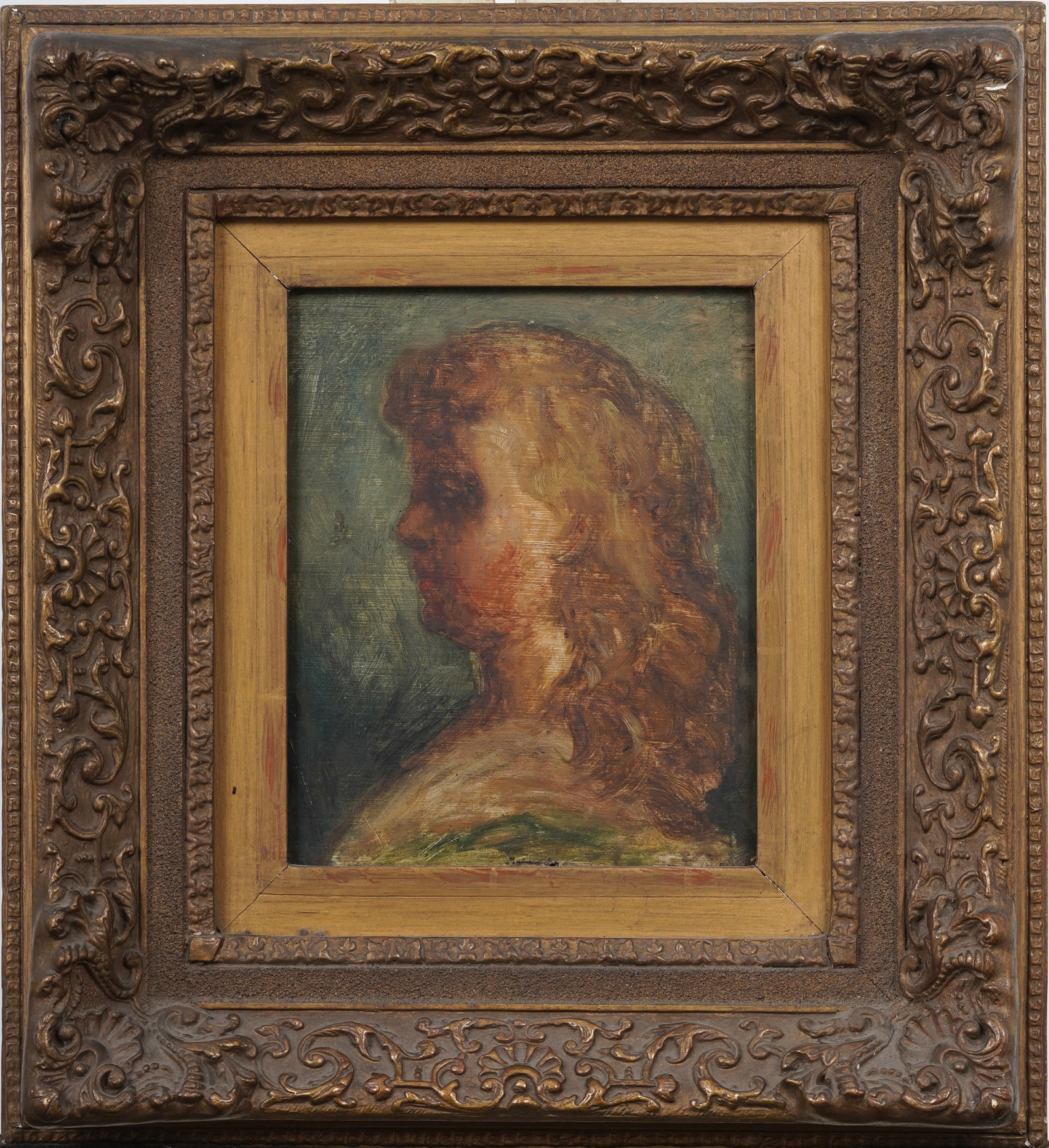 Antique European Impressionist Young Girl Portrait Framed Original Oil Painting: Antique impressionist portrait oil painting. Measuring: 16 by 15 inches overall, and 8.75 by 7 artwork alone. Please see all images for condition. Size is measured and written on the back of the paint