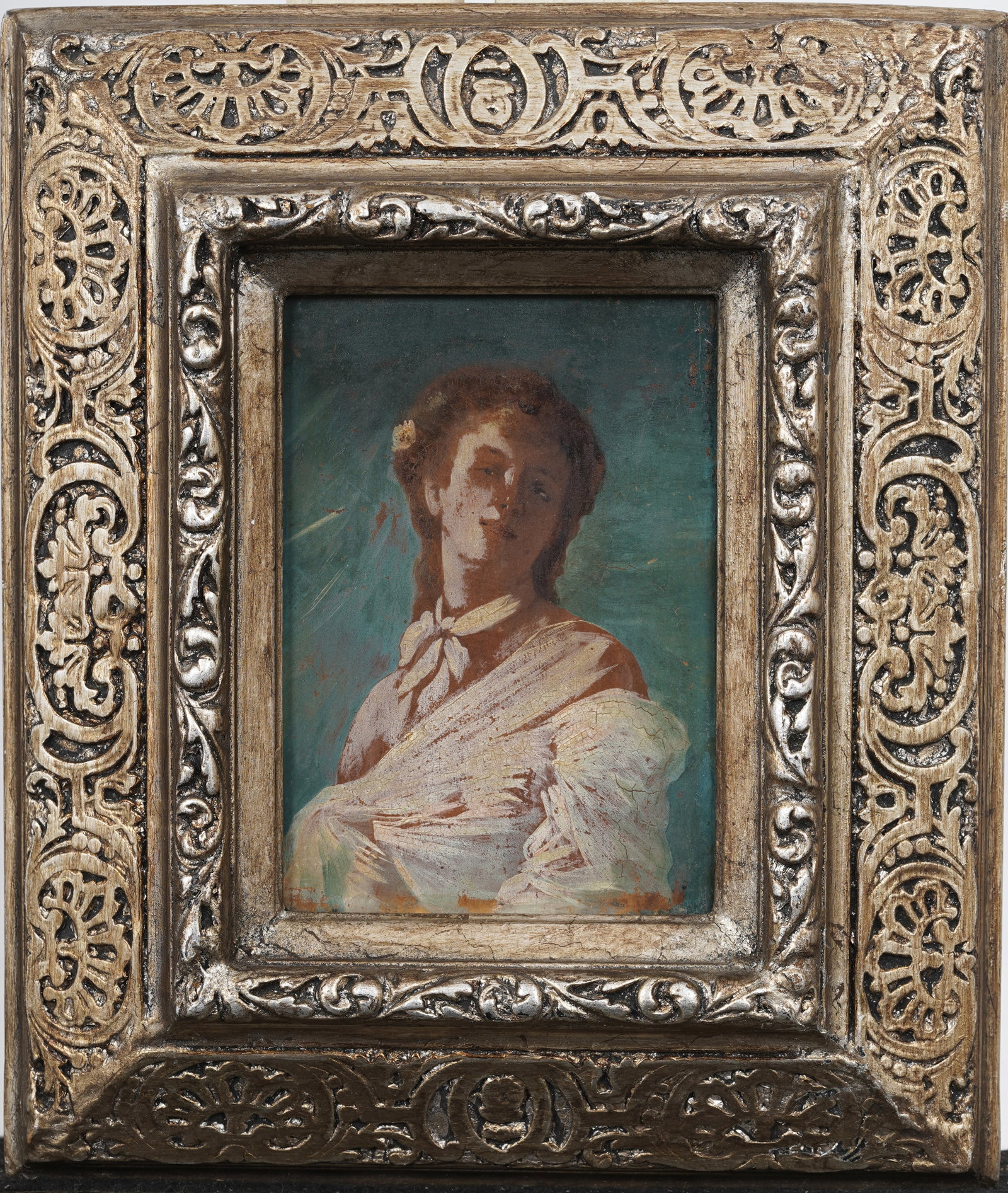 Beautifully Framed Antique Impressionist Elegant Woman Portrait Original Oil Painting: Framed antique oil painting. Measuring: 11 by 9 inches overall, and 6 by 4 artwork alone. Please see all images for condition. Size is measured and written on the back of the painting or next to each 