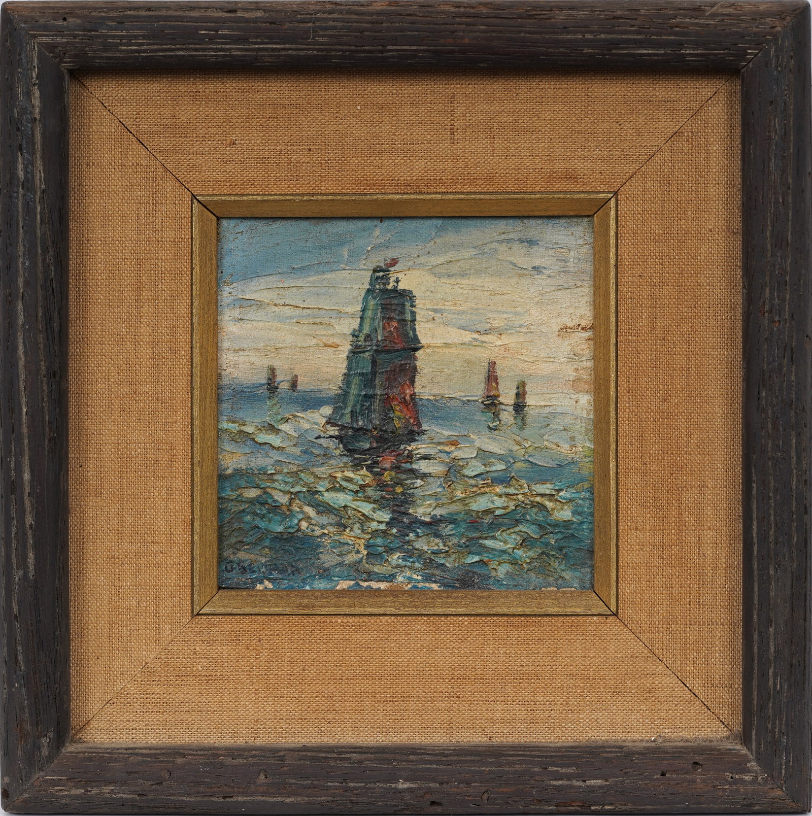 George Seidman (1898-1973) Vintage American Impressionist Miniature Seascape Original Oil Painting: Vintage oil painting. Measuring: 8 by 8 inches overall, and 4 by 4 artwork alone. Please see all images for condition. Size is measured and written on the back of the painting or next to each object. 