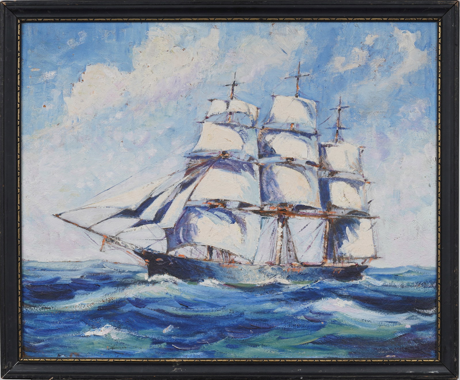 Vintage American Impressionist "Flying Cloud" Signed Seascape Framed Ship Portrait Oil Painting (1 of 5)