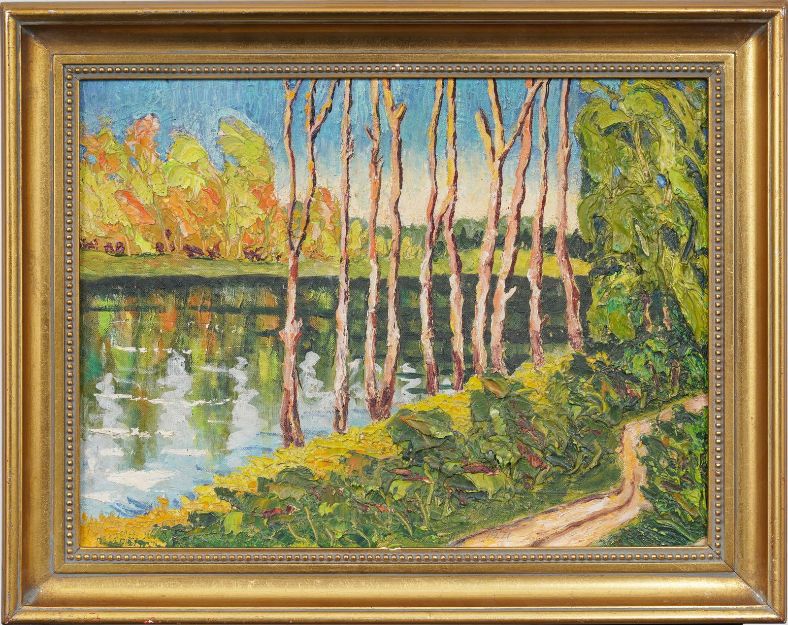 Vintage American Framed Impressionist Thick Impasto Landscape Original Oil Painting: Vintage landscape oil painting. Measuring: 15 by 20 inches overall, and 12 by 16 artwork alone. Please see all images for condition. Size is measured and written on the back of the painting or next to