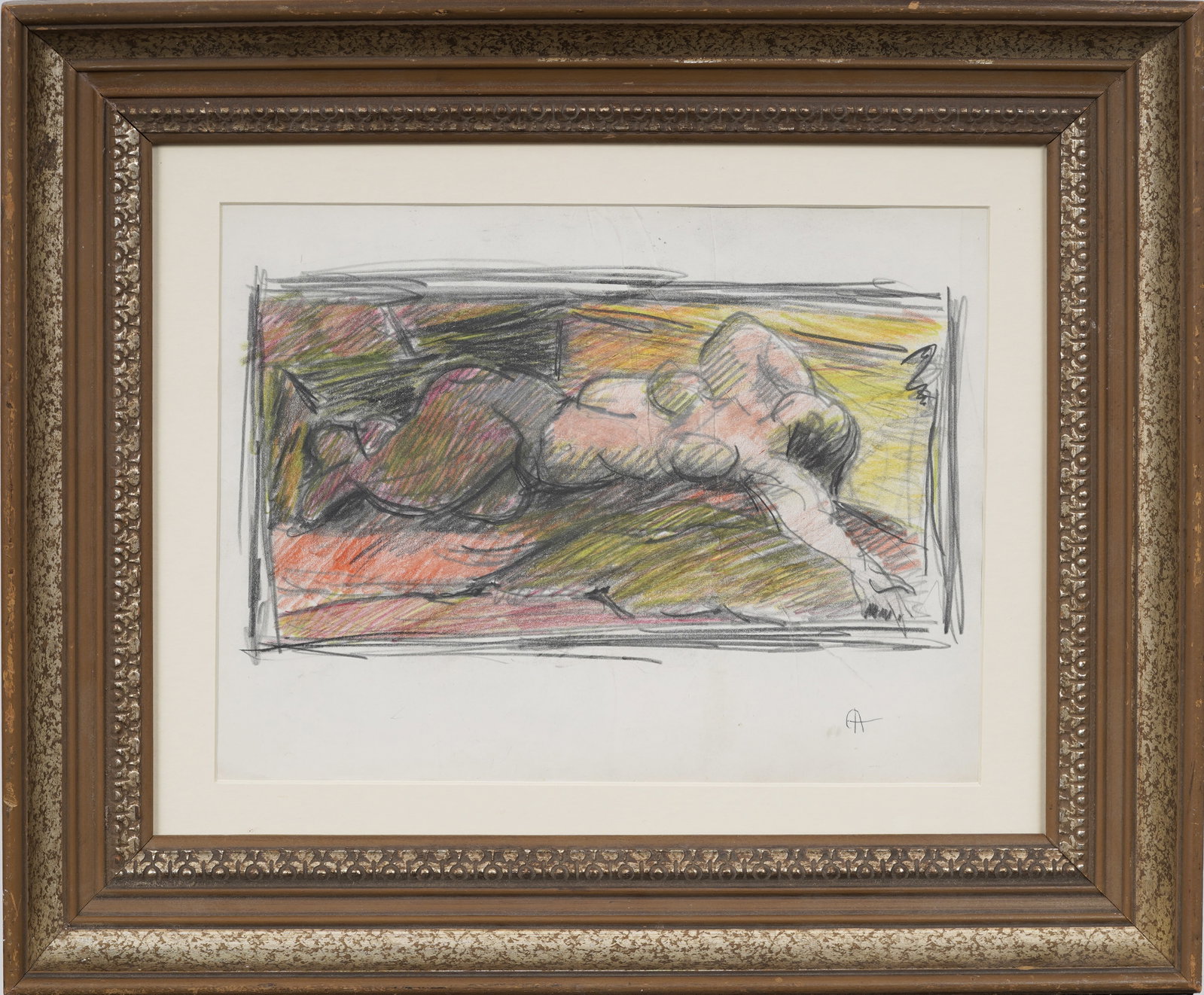 Eugene Arcieri (1914-2005) Vintage Cubist Reclining Nude Mixed Media Framed Painting (1 of 5)