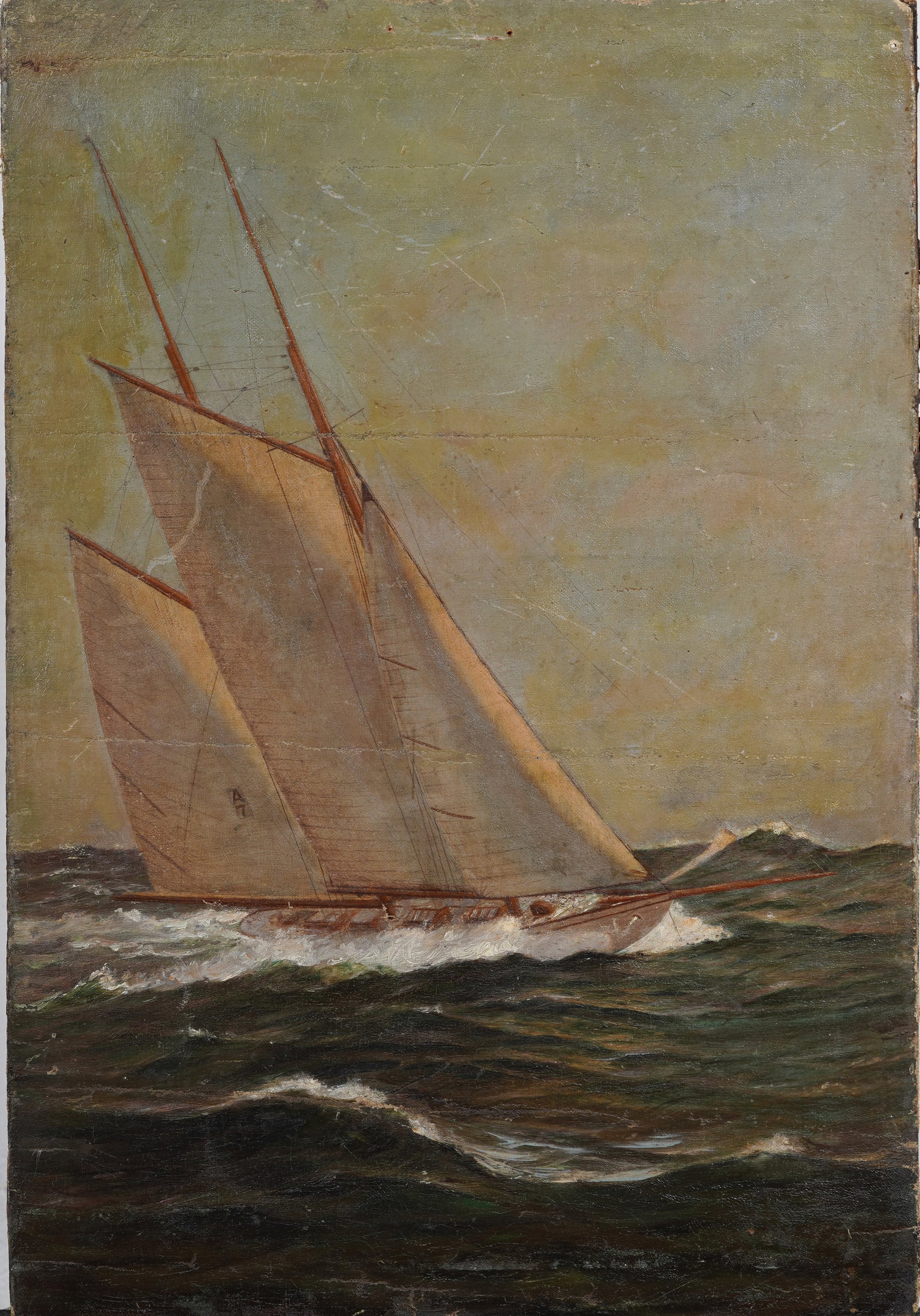 Antique American Nautical Seascape Sailboat Original Oil Painting (1 of 5)