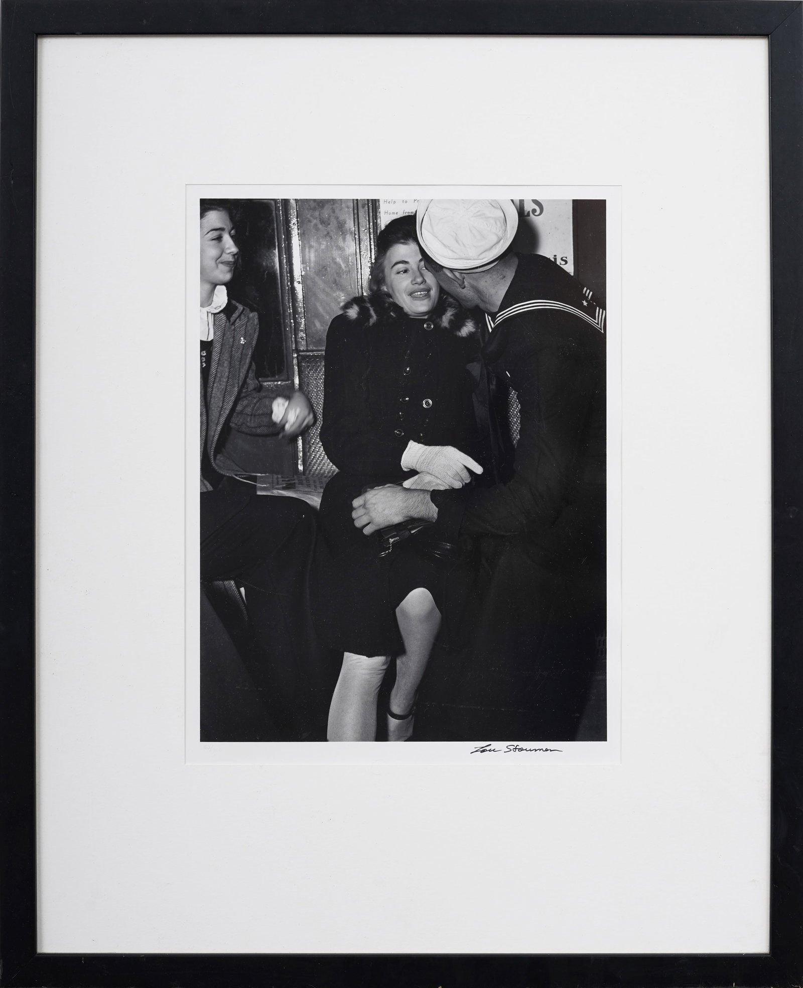 "Sailor and Girl on Subway, Times Square" Signed Framed Lou Stoumen Photograph Circa 1940 (1 of 7)