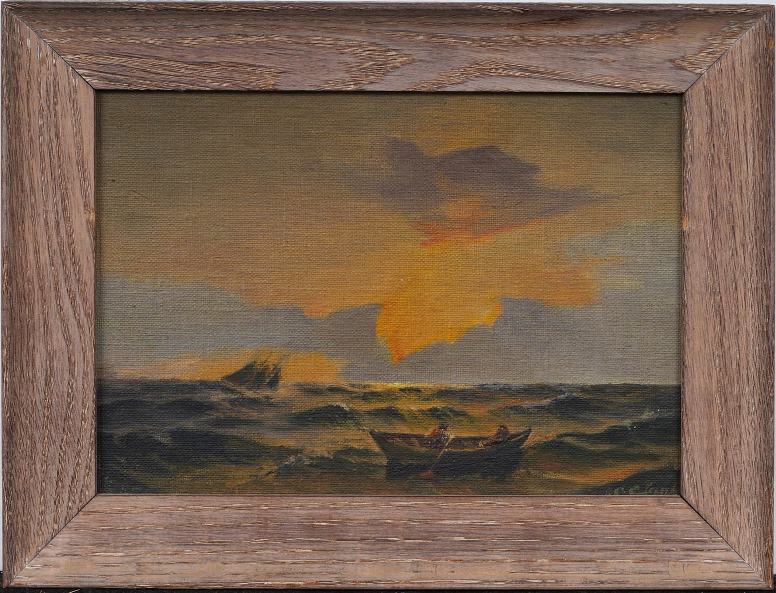 Signed Vintage American Sunset Seascape Framed Original Oil Painting (1 of 5)
