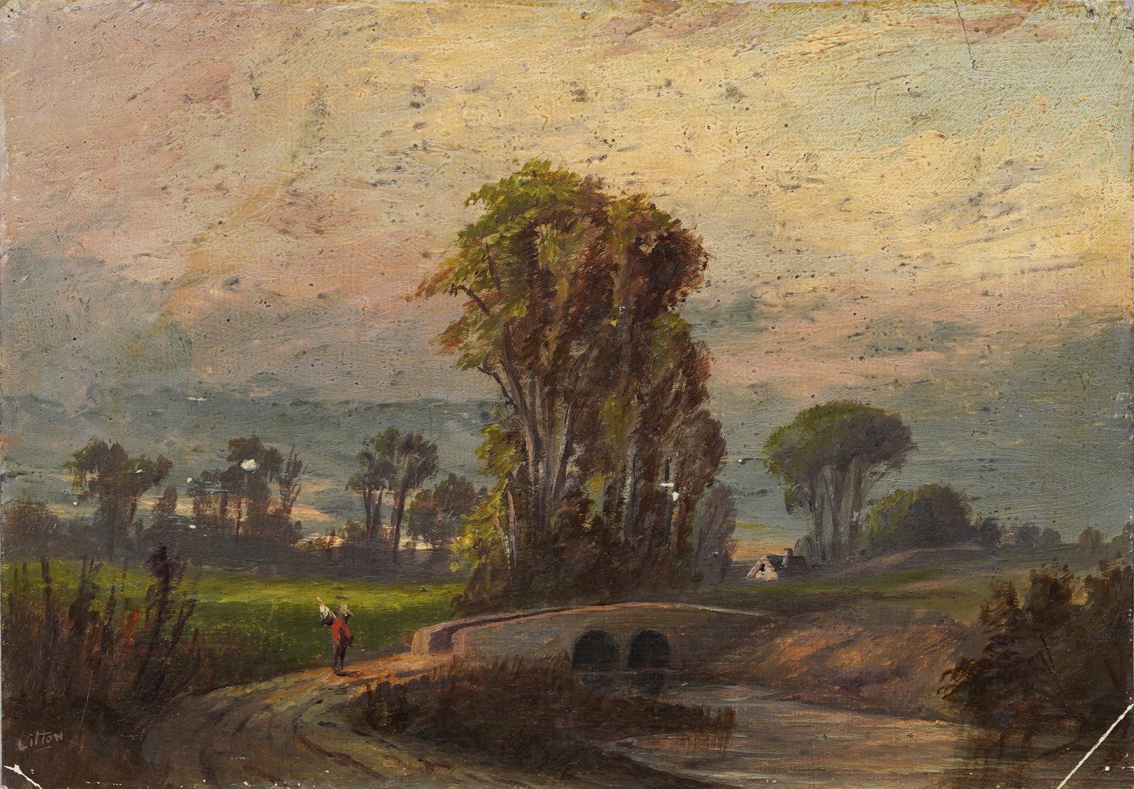 Vintage Signed European Impressionist Landscape Original Oil Painting: Vintage signed landscape oil painting. Measuring: 5.5 by 7.5 inches overall. Please see all images for condition. Size is measured and written on the back of the painting or next to each object. For d