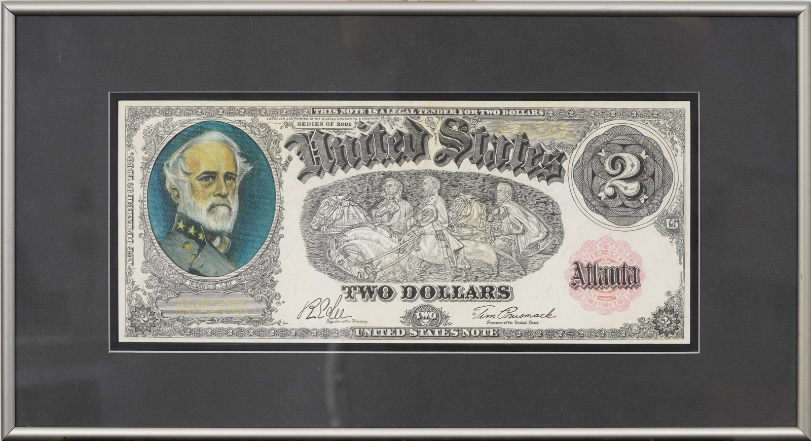 Tim Prusmack (1962-2004) $2 Robert E. Lee Vintage Print and Engraving Money Pop Art (1 of 4)