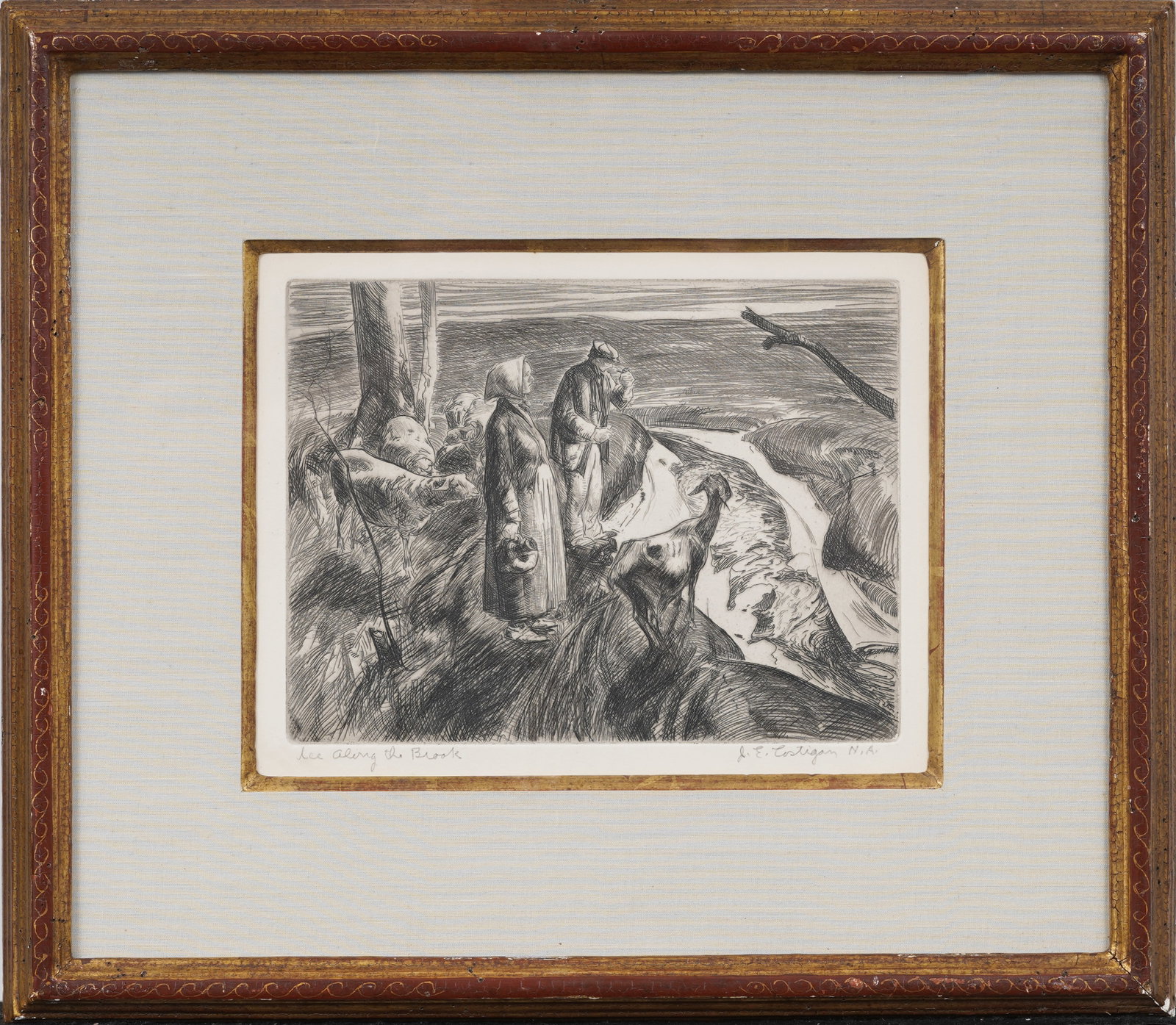 John E. Costigan (1888-1972) “Ice Along the Brook” Finely Framed Signed Landscape Etching (1 of 7)