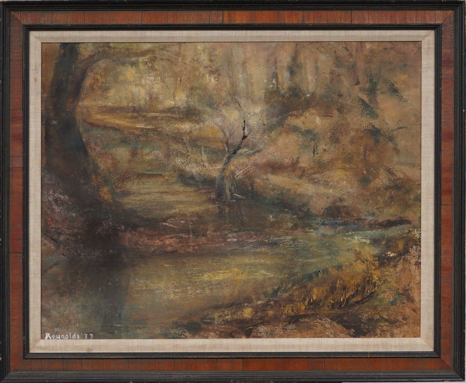 Vintage American Modernist Framed Landscape Signed Original Oil Painting: Vintage oil painting. Measuring: 27 by 33 inches overall, and 20.5 by 26.75 artwork alone. Please see all images for condition. Size is measured and written on the back of the painting or next to each