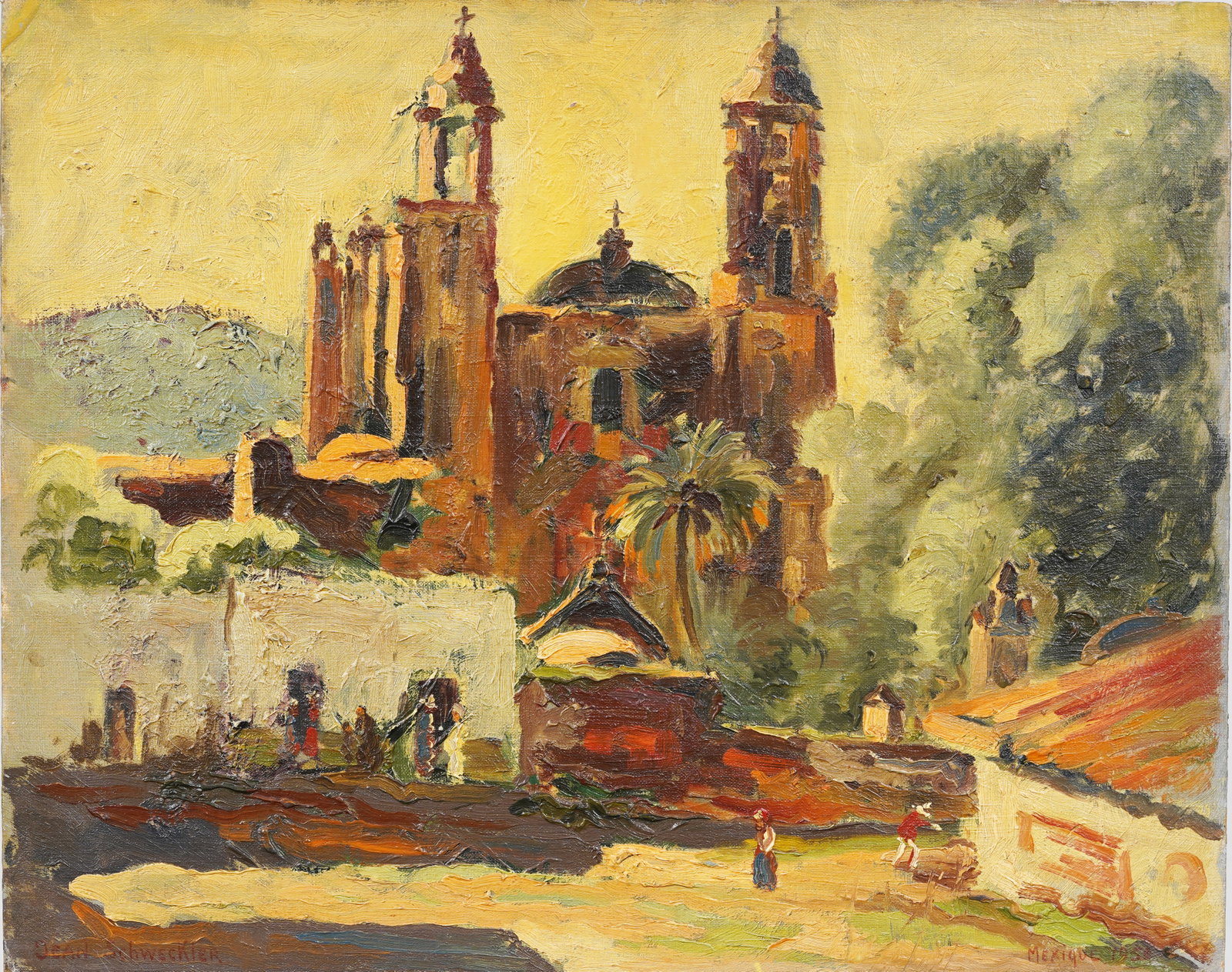 Jean Schweckler Vintage American Impressionist Mexican Church Landscape Original Oil Painting (1 of 7)