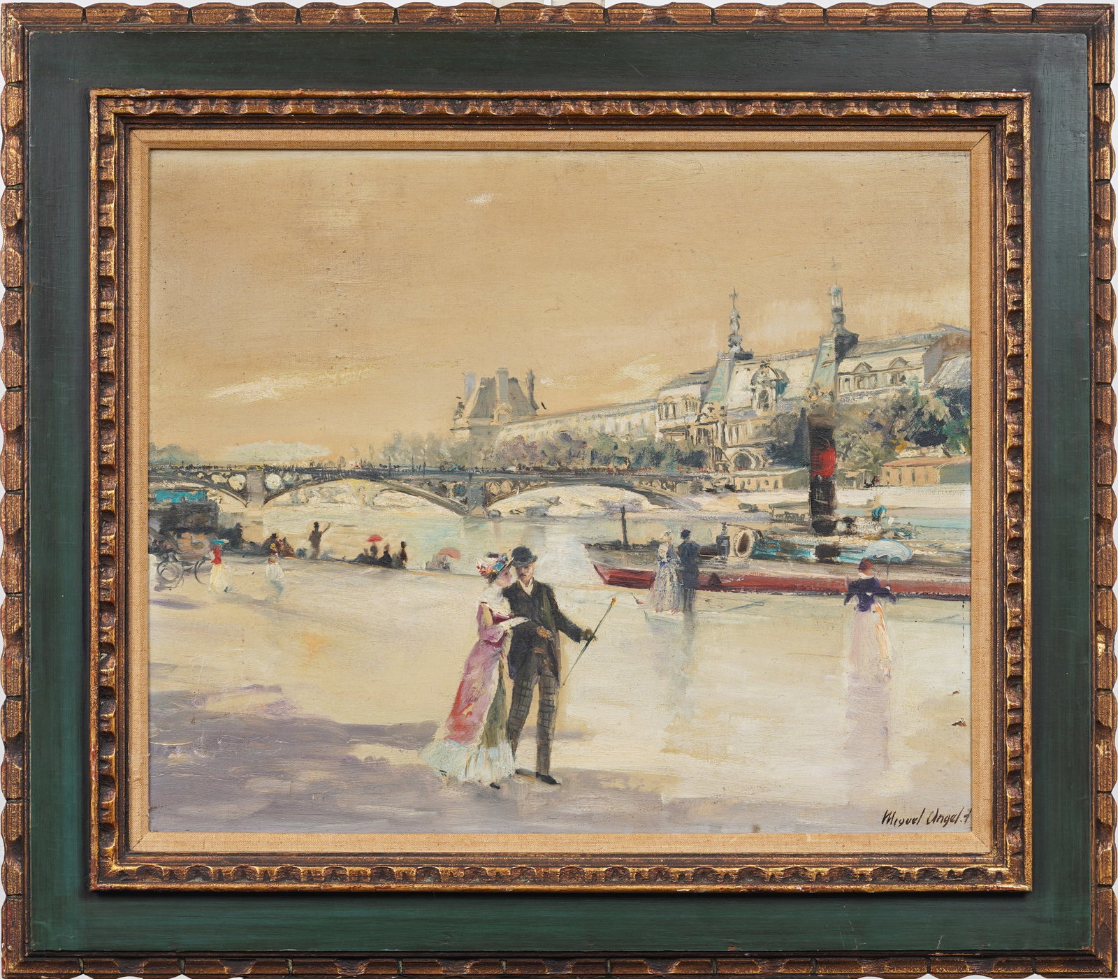 Vintage Signed Paris Impressionist Street Scene Framed European Oil Painting (1 of 10)
