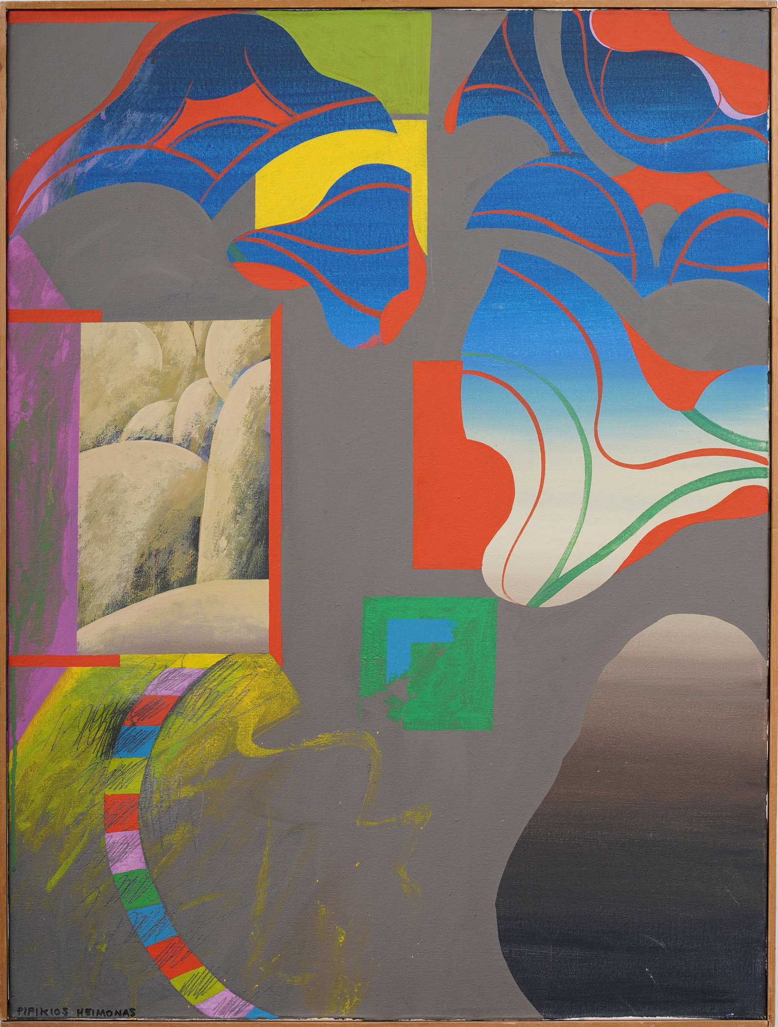 Vintage American School Signed Abstract Original Oil Painting: Vintage oil painting. Measuring: 33 by 25 inches overall, and 32 by 24 artwork alone. Please see all images for condition. Size is measured and written on the back of the painting or next to each obje