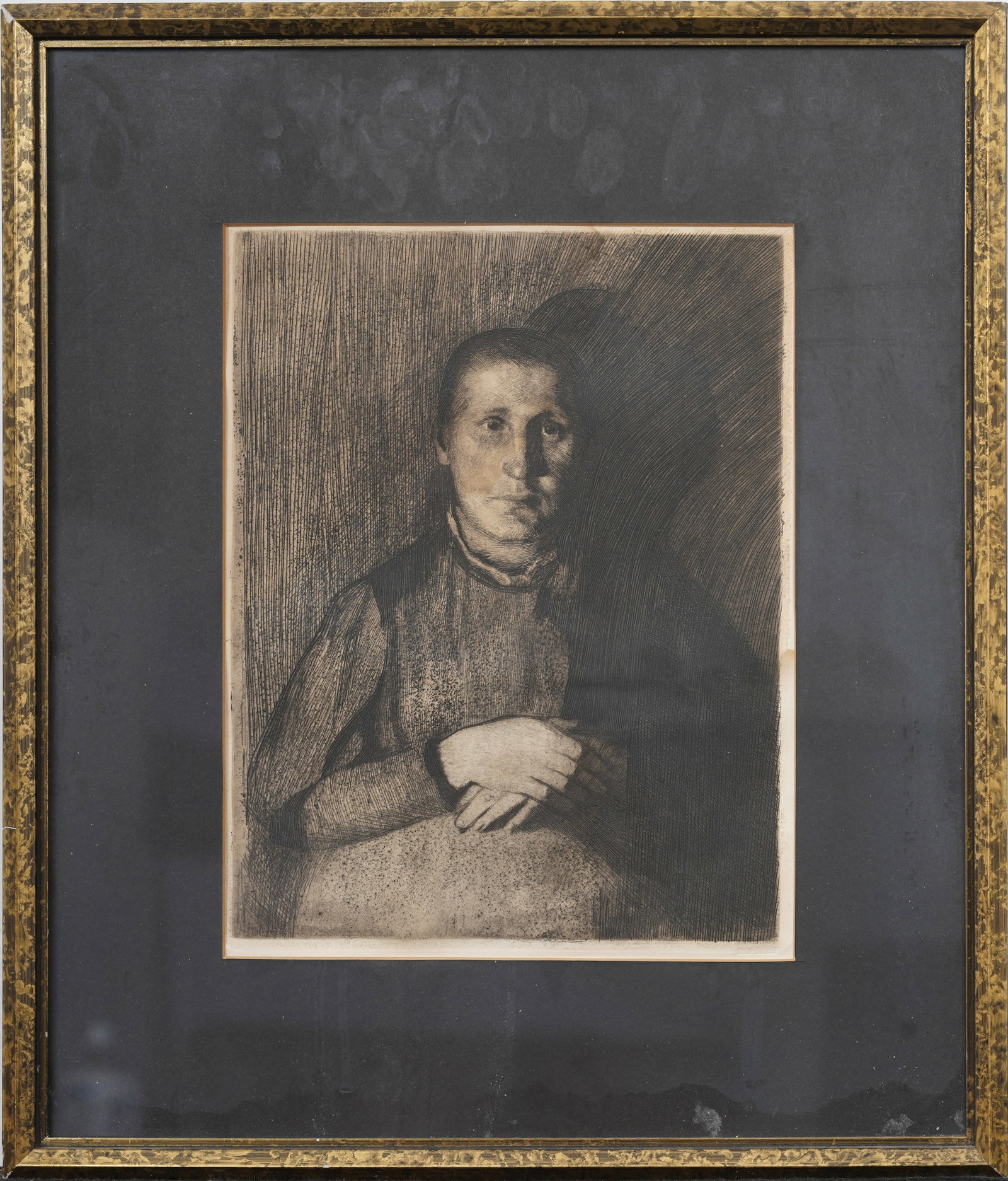 Antique Original Worried Woman Figural Portrait Framed Original Engraving (1 of 6)
