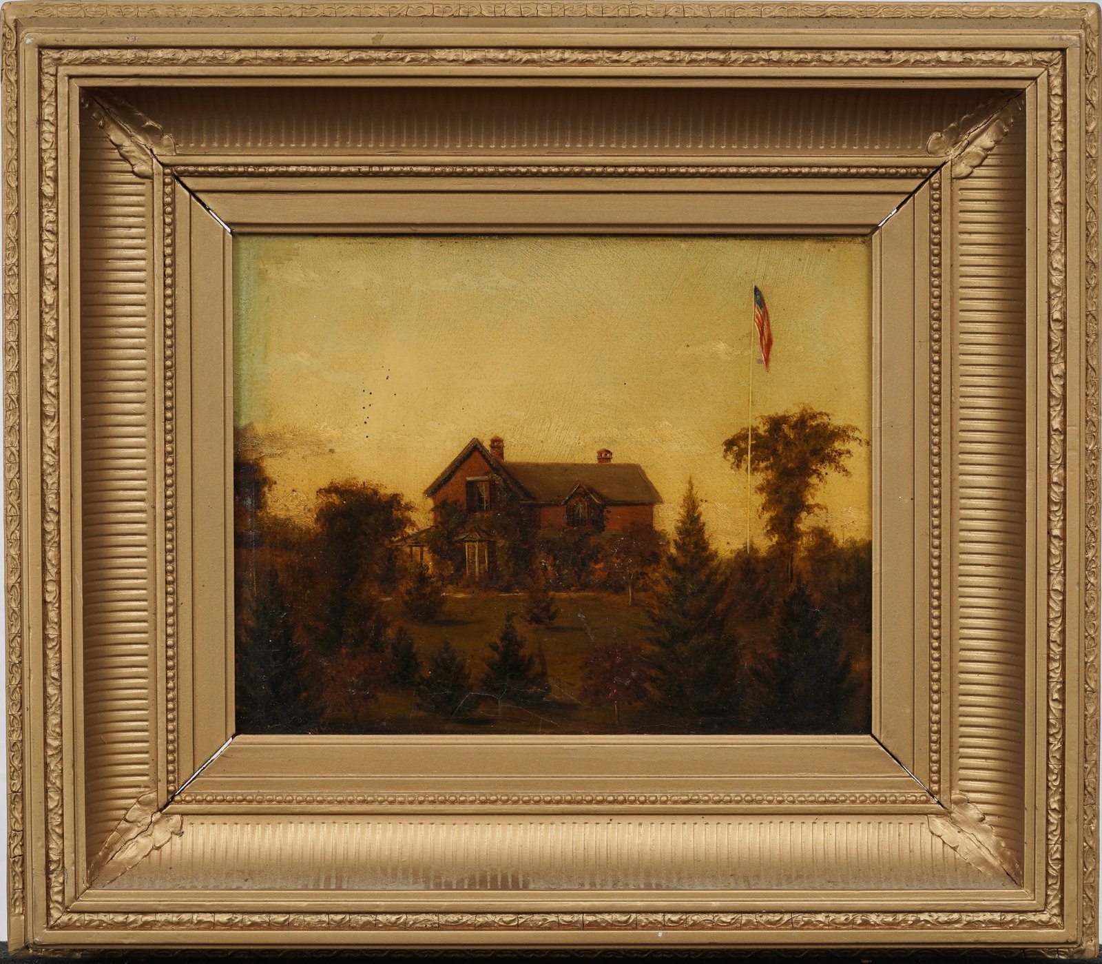 Wakeman Holberton 1839-1898 Antique American Mountain House Finely Framed Original Oil Painting: Antique American landscape oil painting attributed to Wakeman Holberton 1839-1898. Oil on board. Framed. Label verso. Measuring: 15 by 17 inches overall, and 8 by 10 artwork alone. Please see all imag