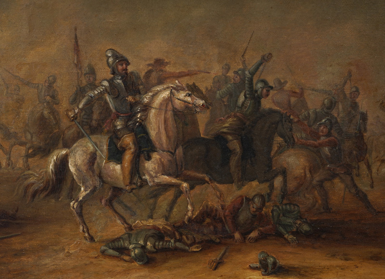 Antique 17th/18th Century Flemish Battle Scene Framed Horse Military Landscape Original Oil Painting - 5