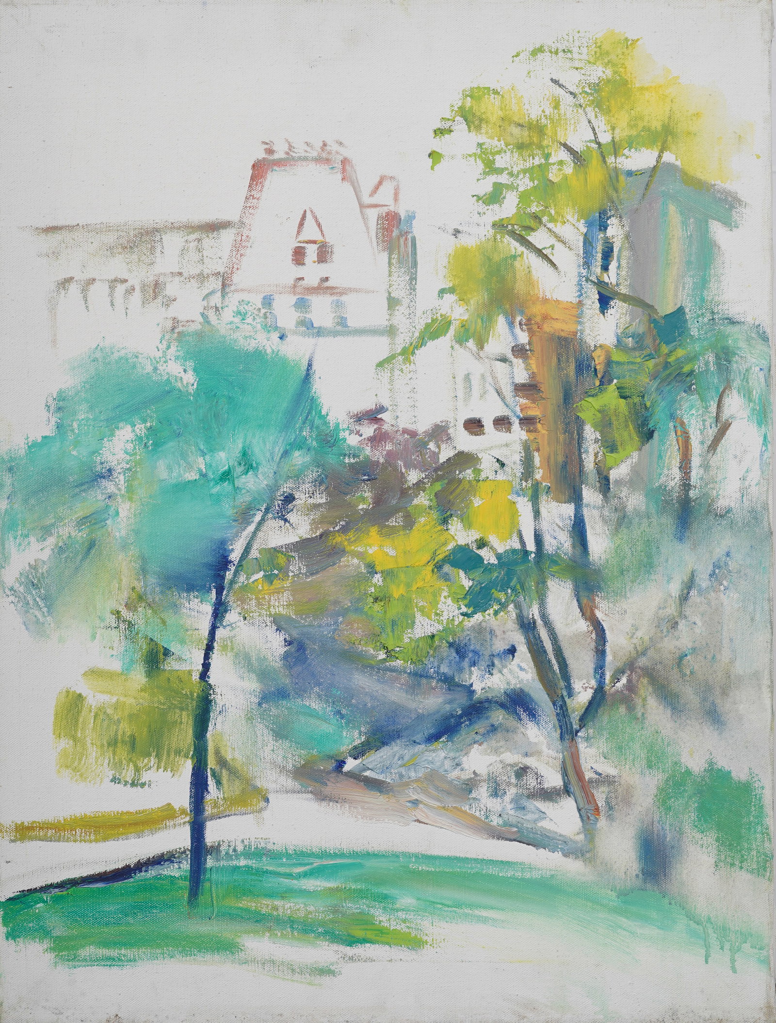 Vintage Gestural Impressionist City Park Landscape Original Oil Painting: Vintage oil painting. Measuring: 24 by 18 inches overall. Please see all images for condition. Size is measured and written on the back of the painting or next to each object. For detailed condition q