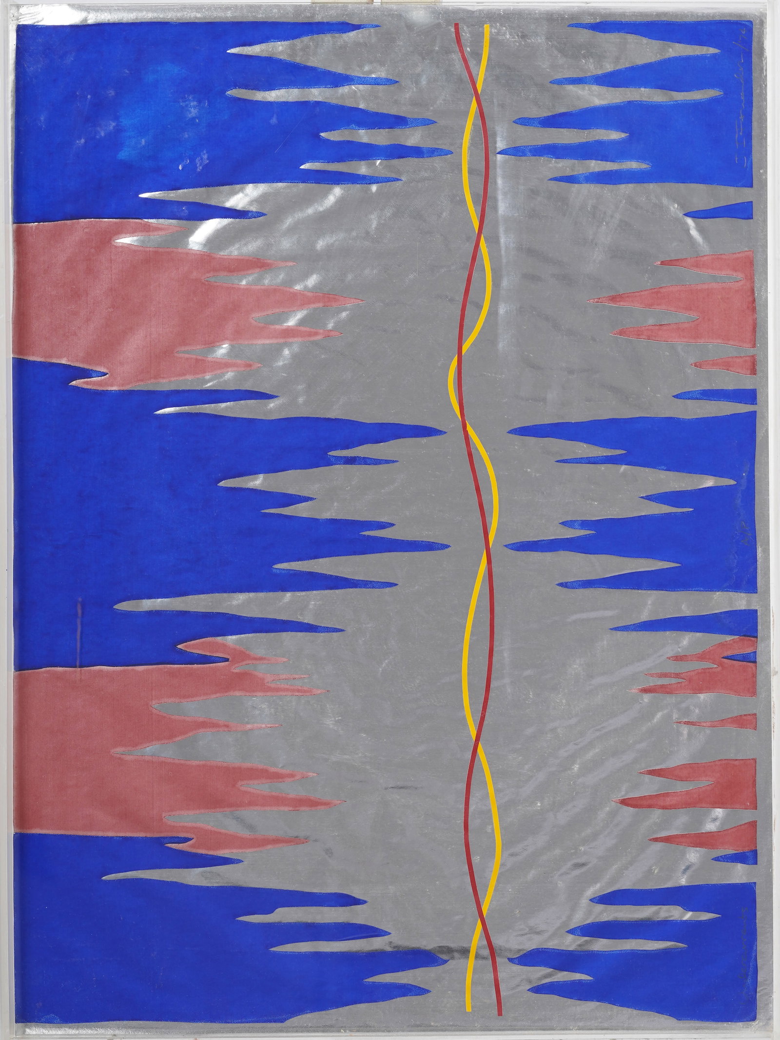 Vintage American Colorful Double Helix Abstract Original Mixed Media Painting: Vintage mixed media painting. Measuring: 27 by 20 inches overall, and 26 by 19 artwork alone. Please see all images for condition. Size is measured and written on the back of the painting or next to e
